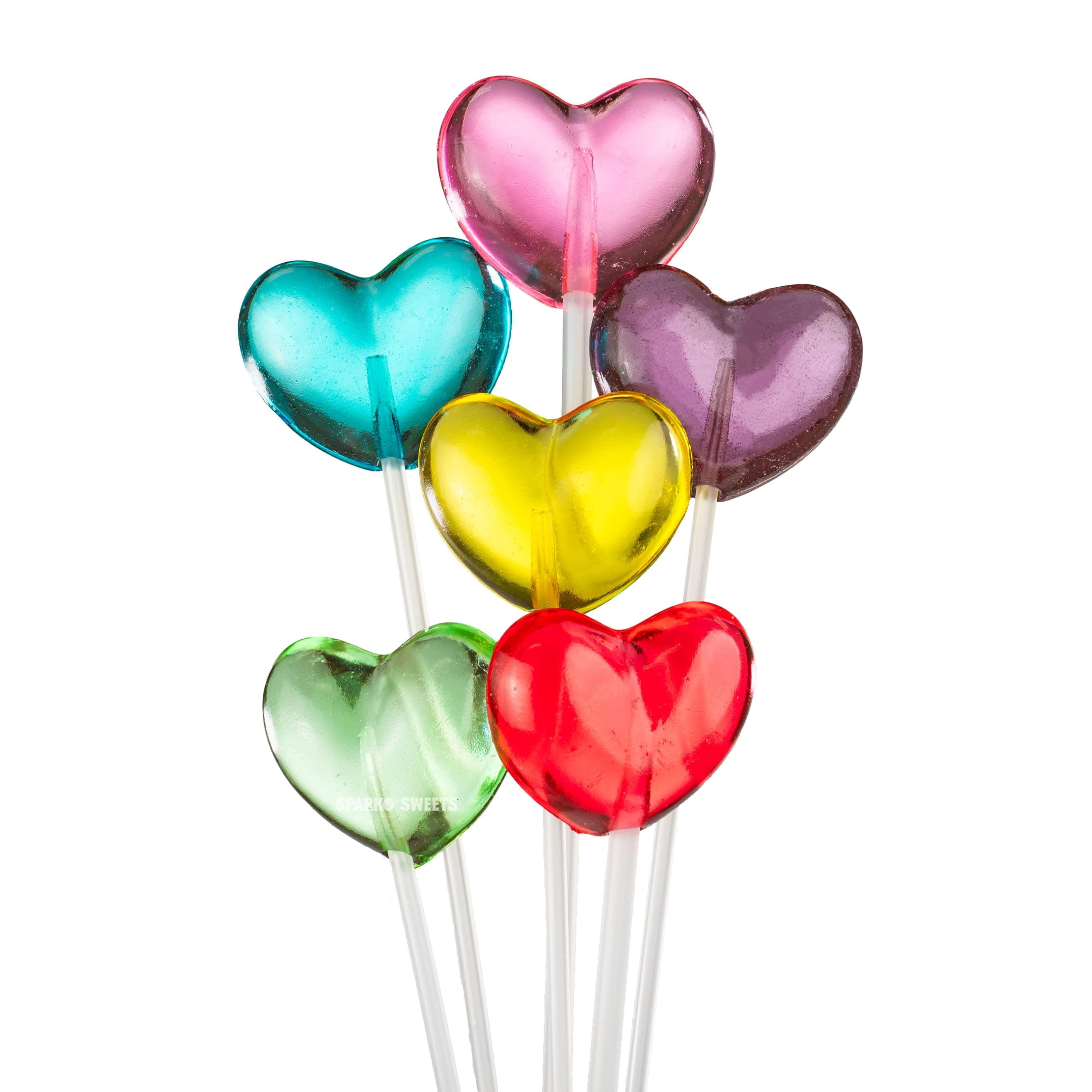 Sparko Sweets Twinkle Pops Lollipop, Heart Shapes (Pack of 90 Lollipops), 11-inch Long Lollipop Stem, Handcrafted in USA, 6 Vibrant Colors - Red, Pink, Yellow, Blue, Green, Purple, Fruit Flavors, 37.80 Ounce