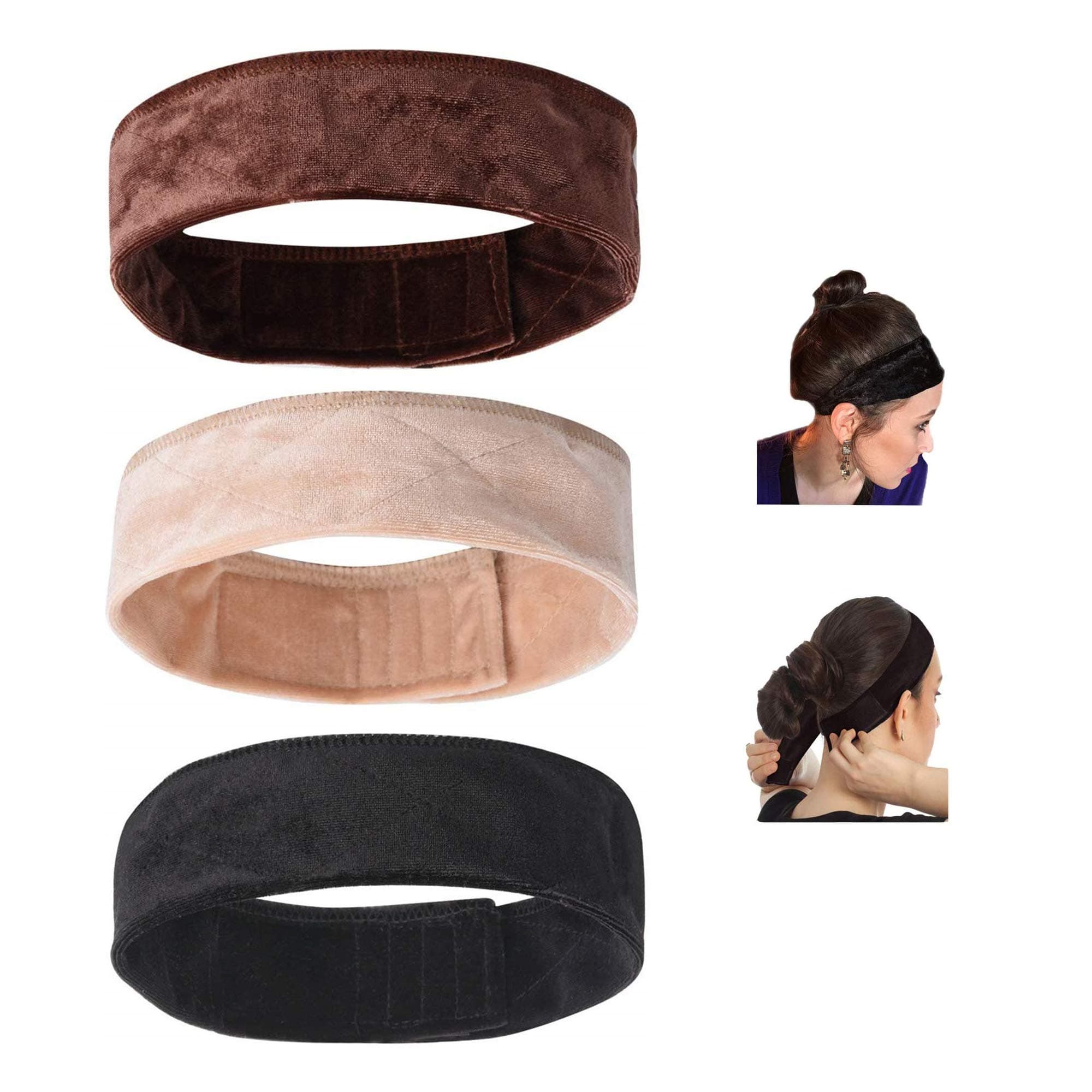 3 Pack Wig Grip Band,Velvet Headband Scarf Head Hair Band Extra Hold Wig Adjustable Fastern,Stretch Cotton headband(3 colors)