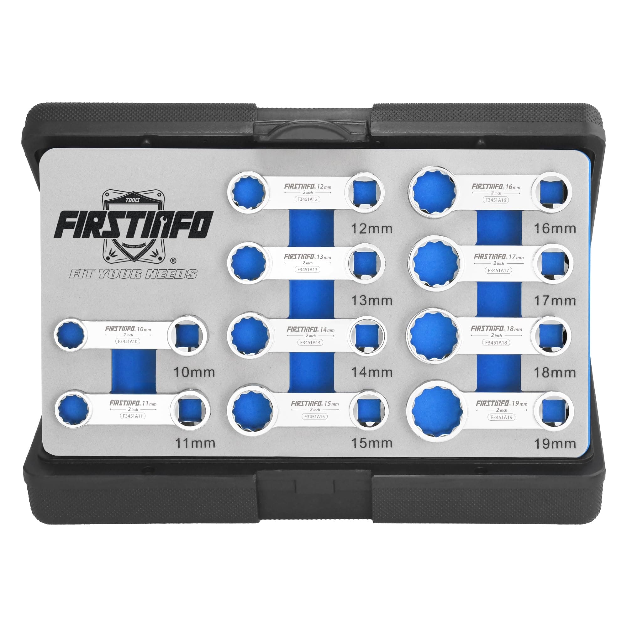 FIRSTINFO 3/8-inch Drive Metric Box End Torque Adapter Adaptor Set, 12 Point, 10 PCS w/Blow Case