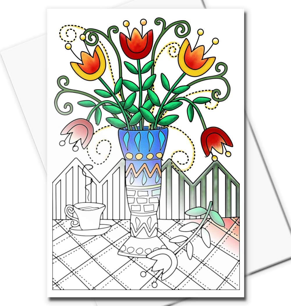 Art Eclect Adult Colouring Flower Greeting Cards for Birthdays and Thank You Note Cards (10 Cards and 10 White Envelopes, Set from The Garden)