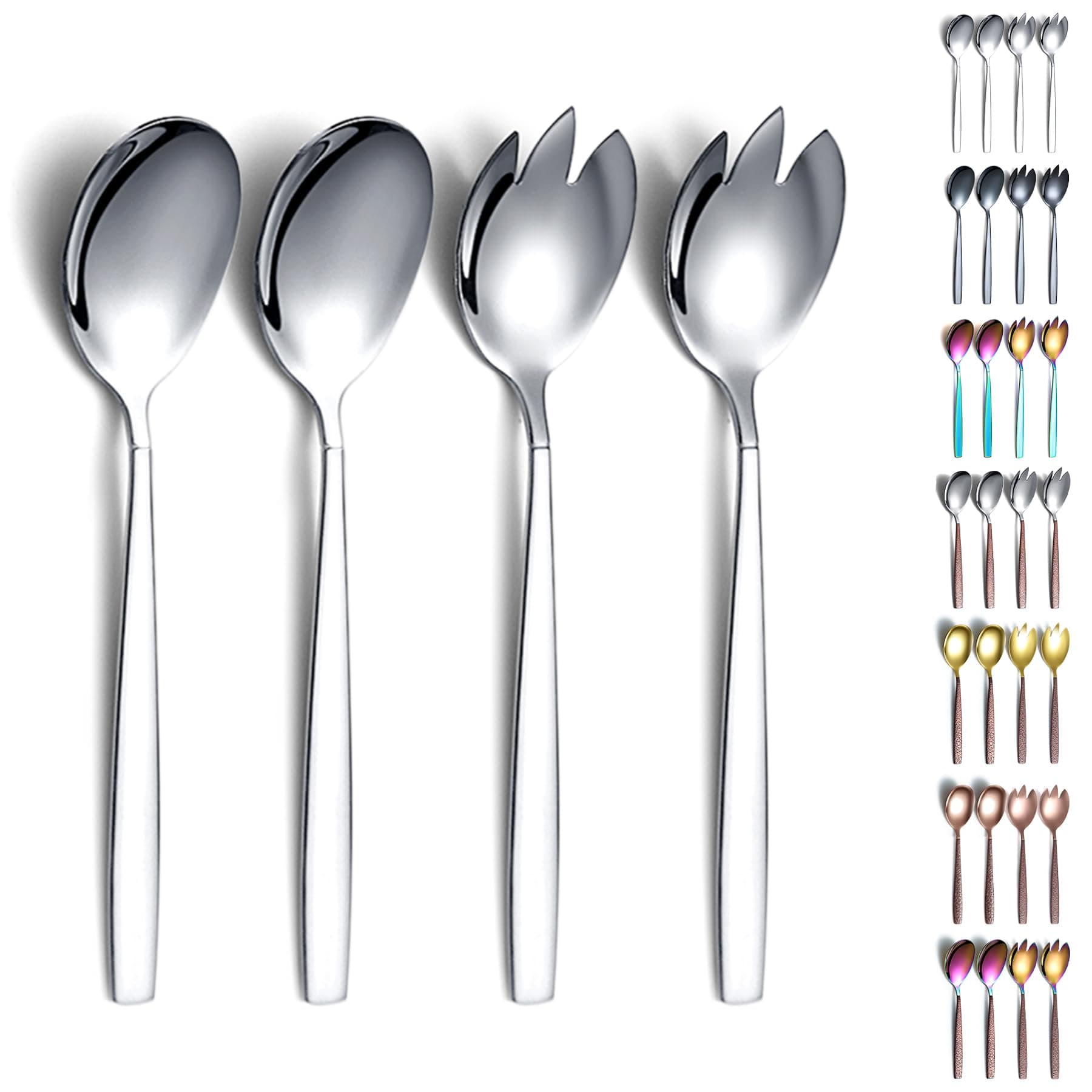Evanda 4-Piece Salad Server Set, Stainless Steel Serving Set, Spoon, Servers, Fork, Dishwasher Safe