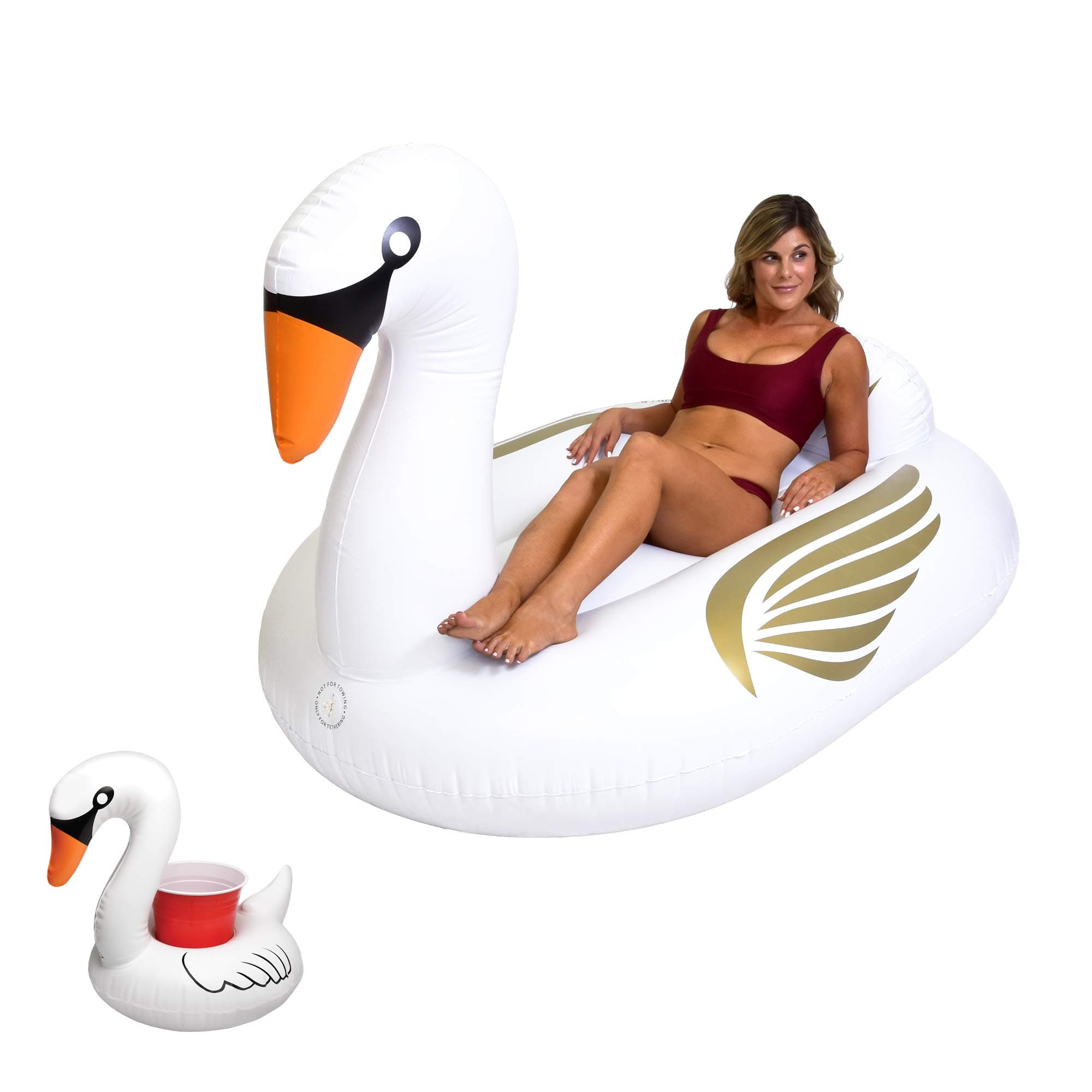 GoFloats Giant Inflatable Pool Floats - Choose Unicorn, Dragon, Flamingo, Swan, or Bull - Includes Drink Float