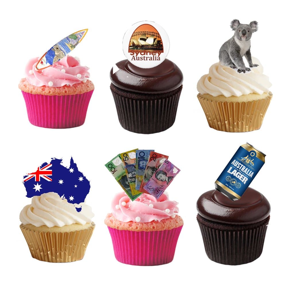 33 Stand Up Australia Aussie Themed Premium Edible Wafer Paper Cake Toppers Decorations