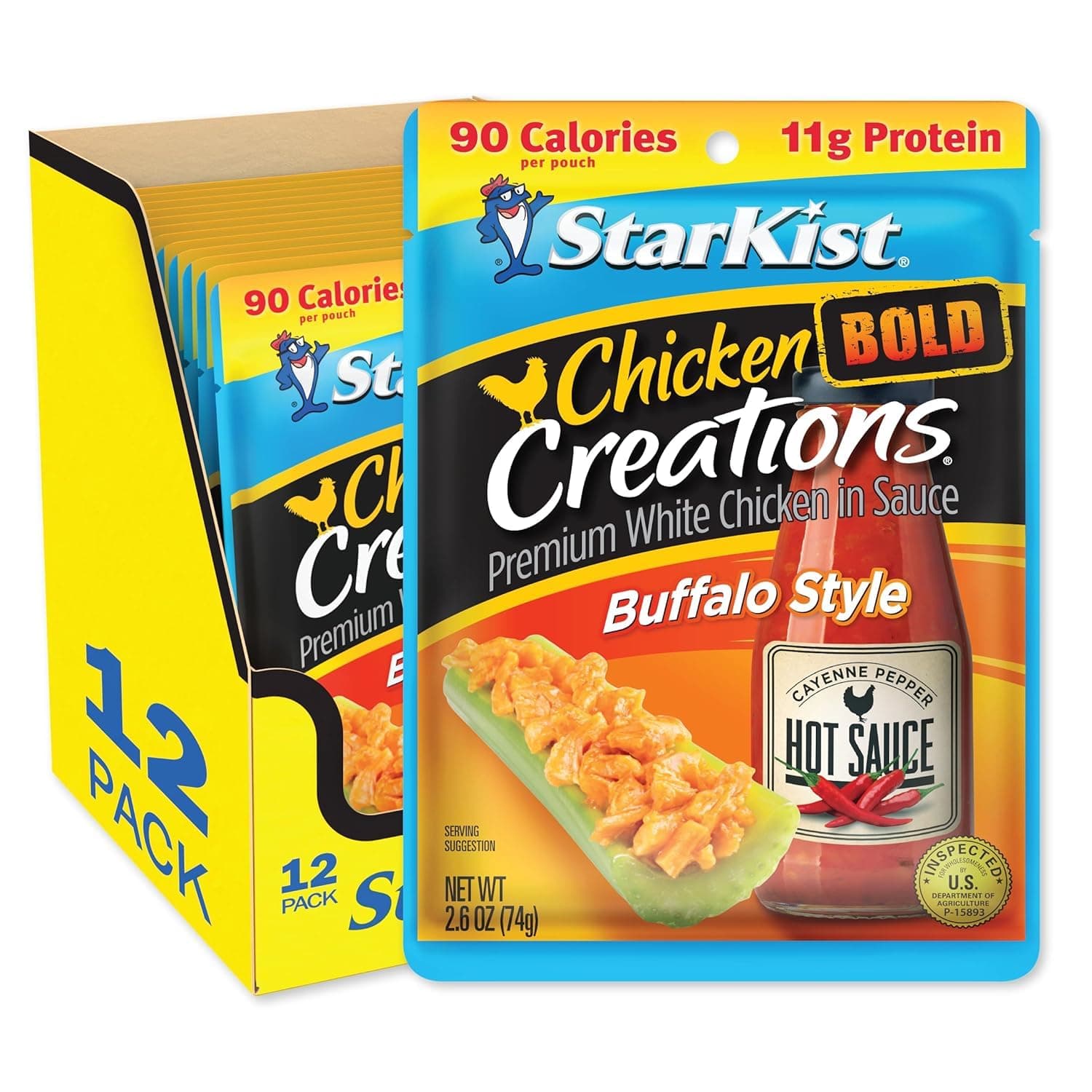 StarKist Chicken Creations BOLD Buffalo Style Pouch (2.6 oz - 12 Pack) Fully Cooked High Protein White Meat, Gluten Free, No Draining, Ready to Eat for Salad and Sandwiches