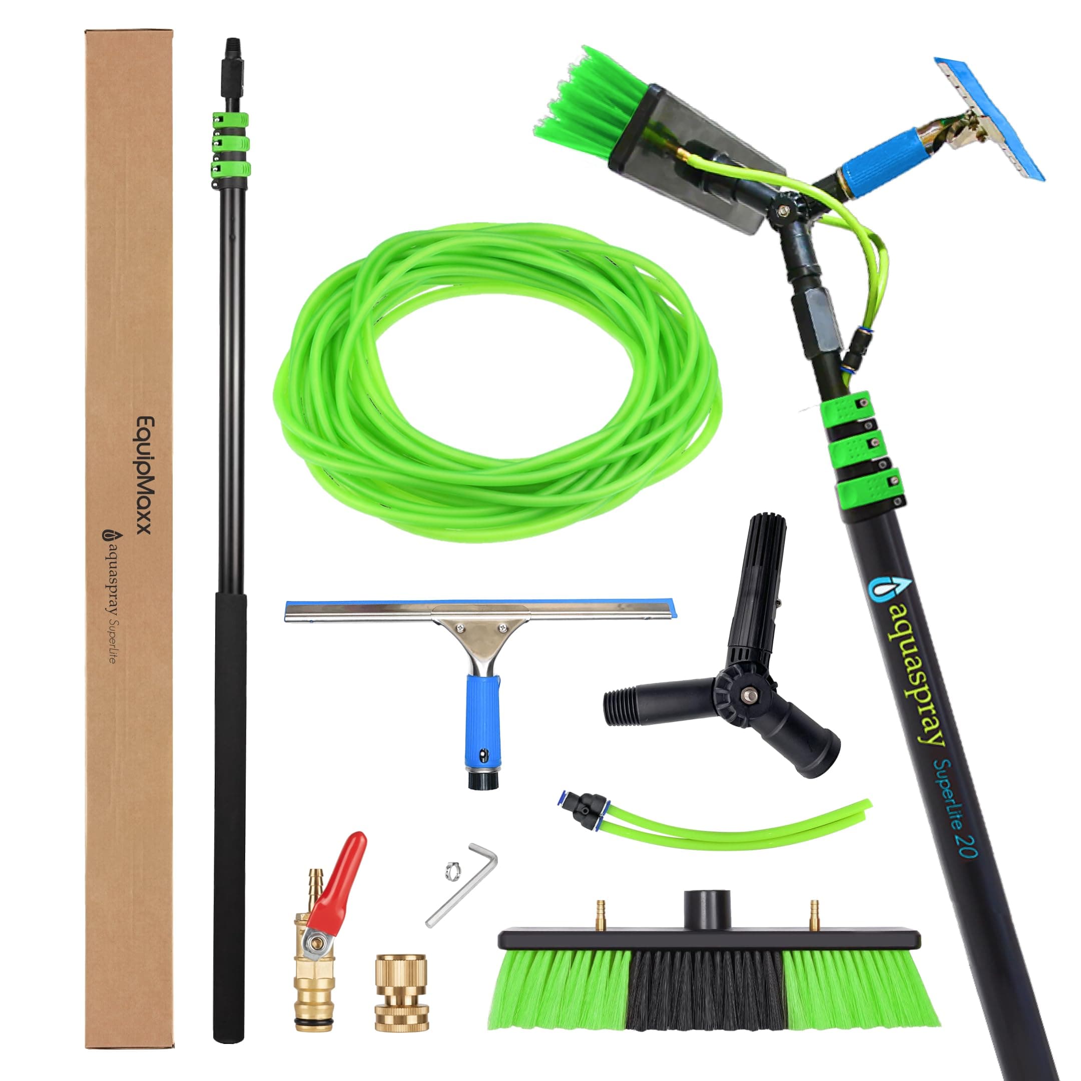 20 Feet Reach Solar Panel Cleaning Brush & Water Fed Pole Kit Professional System for Window & Glass Cleaning Washing Equipment Tool Scrubber Brush & Hose Spray Washer