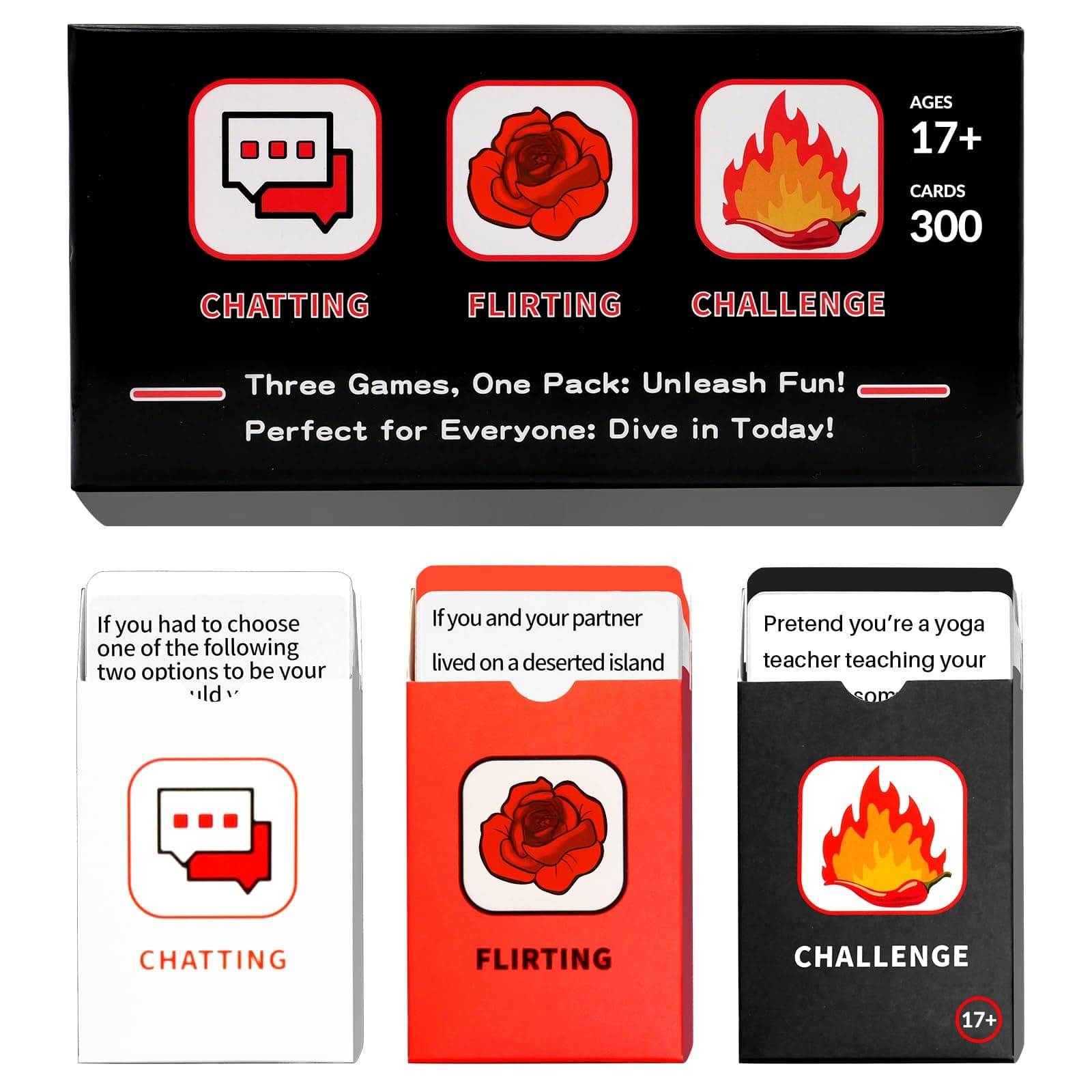 Fun Games for Couples with 300 Cards Include Conversations, Challenge & More, Perfect for Date Night Ideas.Exciting Truth or Dare Game for Couples - Fun and Romantic Card Game.17+