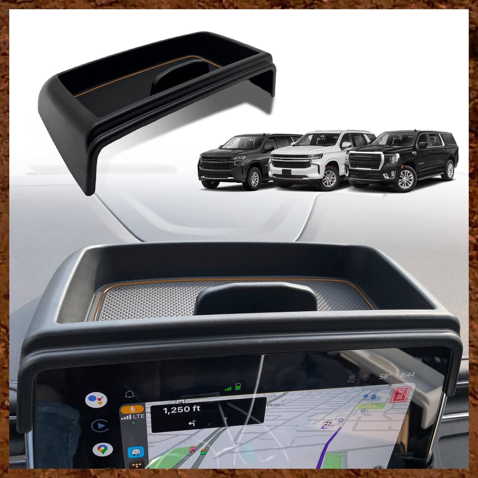 Muslogy for 2021-2023 Yukon Tahoe Suburban Dash Storage Tray Insert behind Screen Organizer Box Interior Accessories Compatible with GMC Yukon Tahoe Suburban 2021 2022 2023 Not for Denali (Brown)