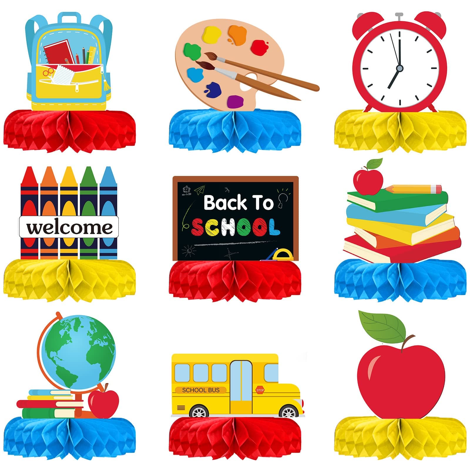 9 Pieces Back to School Table Centerpieces First Day of School Honeycomb Centerpieces Ready to School Table Topper for School Party Classroom Decoration Supplies