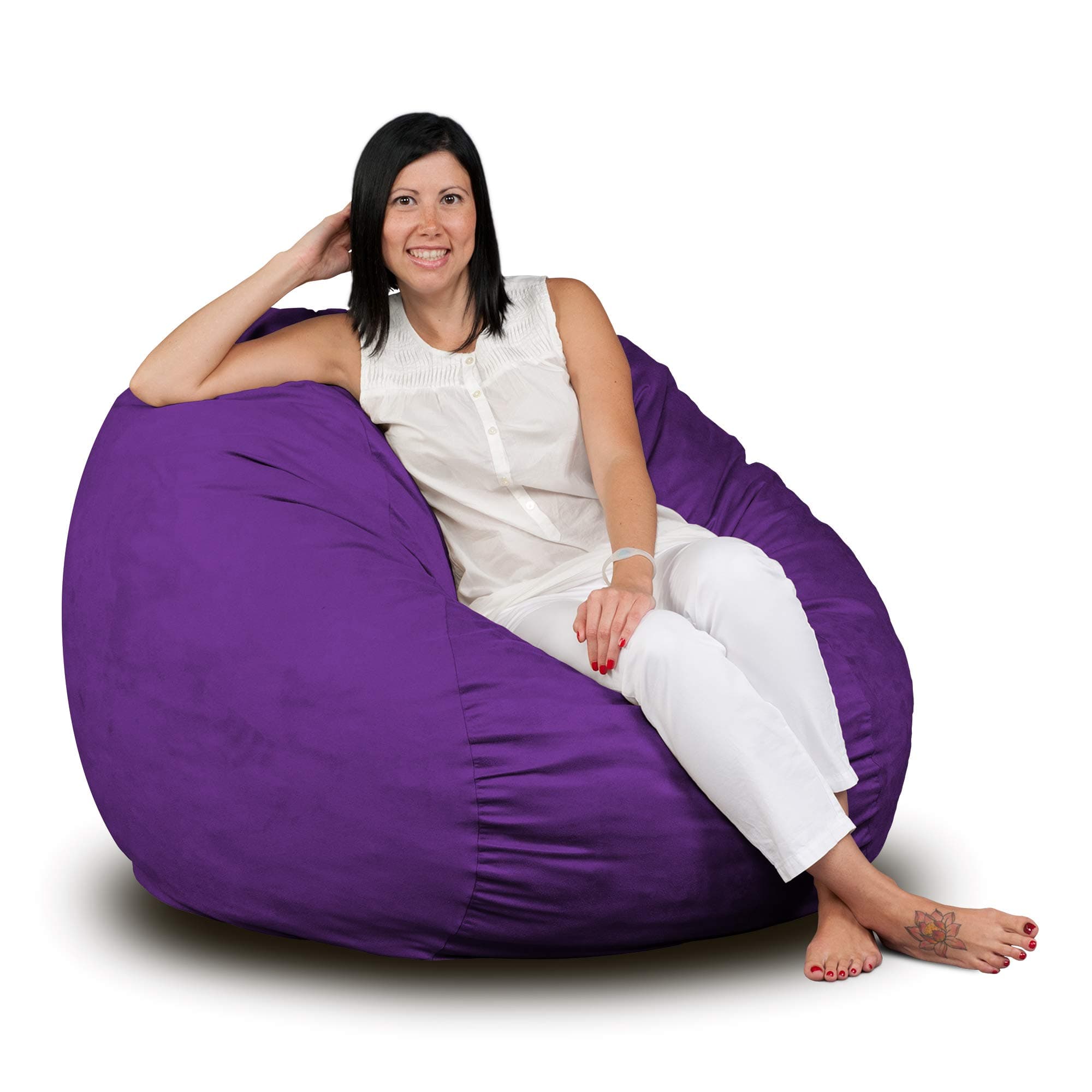 FUGU Bean Bag Chair, Premium Foam Filled 3 XL, Protective Liner Plus Removable Machine Wash Purple Cover