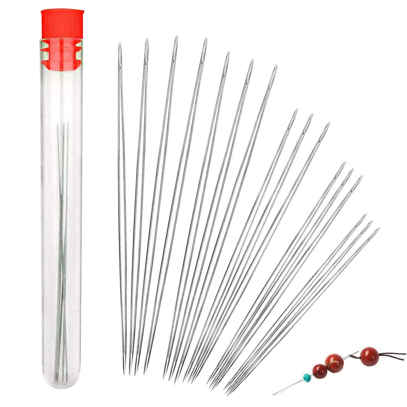 16 Pieces Beading Needles, Seed Beads Needles Beading Embroidery Needles Big Eye Collapsible Beading Needles Set for Jewelry Making with Needle Bottle (5 Size)