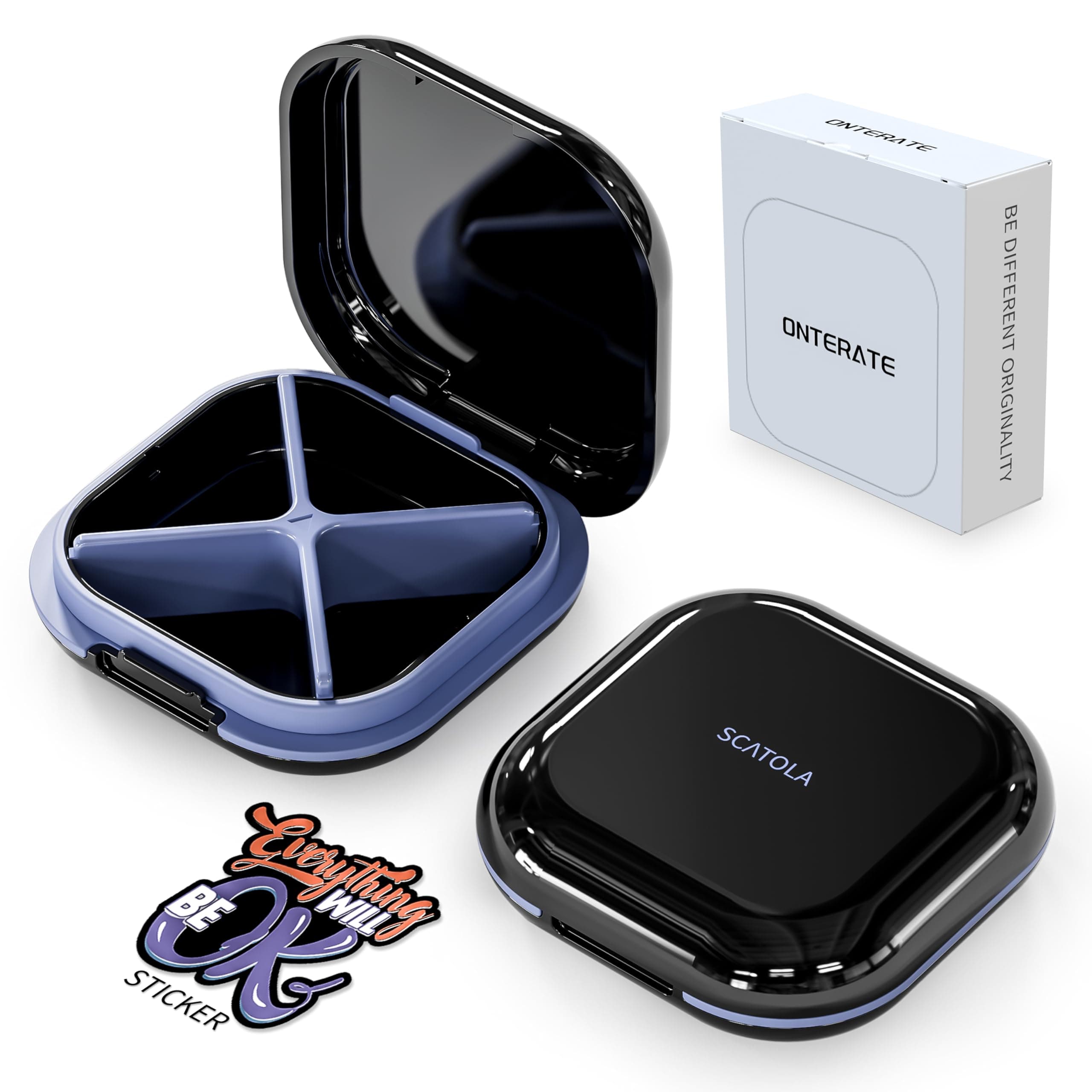 Small Pill Case, Travel Pill Box, Portable Pill Organizer, Pill Container for Pocket 4 Compartments, Daily Compact Travel Medicine Holder for Vitamins Medication (Black)