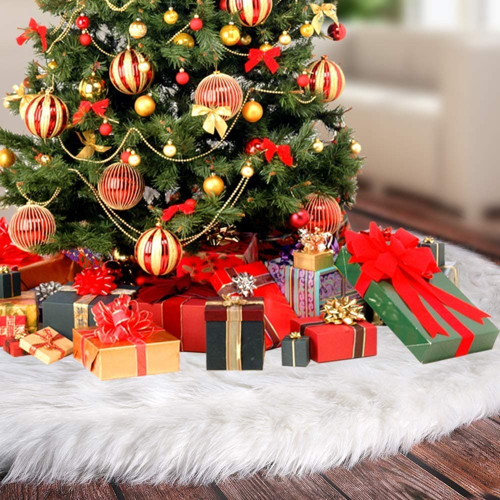 – Lamin Christmas Tree Skirts, Faux Fur Large Plush White Round base Mat Xmas Decorations for Your Christmas Tree - Fits Any Size Tree (White-36inch)