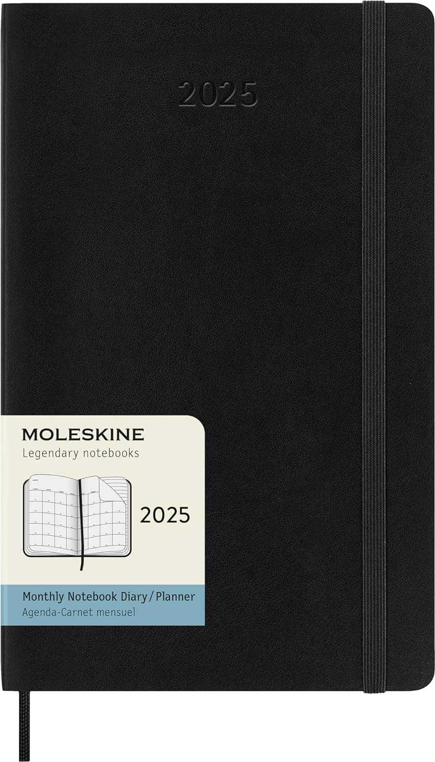 Classic 12 Month 2025 Monthly Planner, Soft Cover, Large (5" x 8.25"), Black, 128 pages