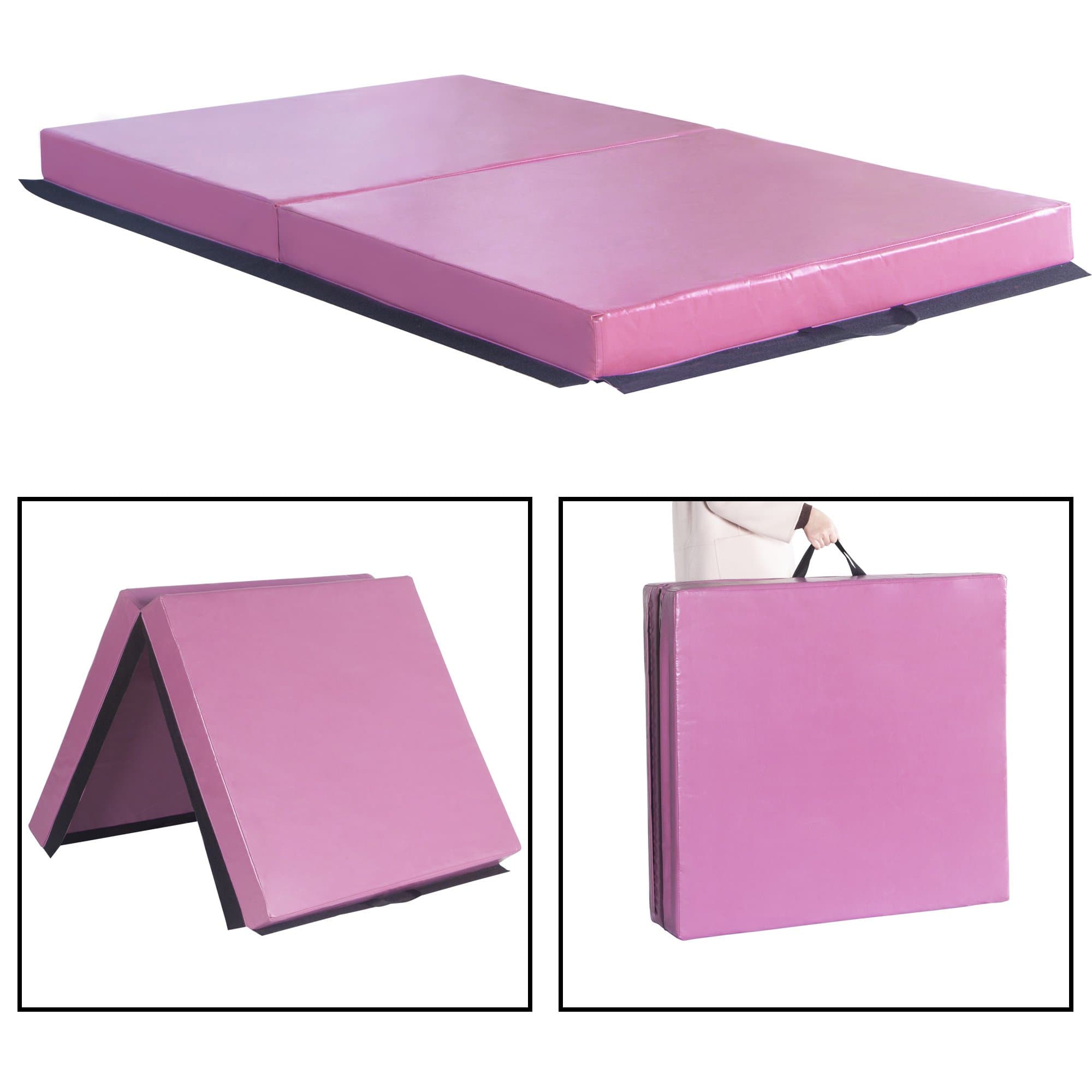 4'x10'x2" Thick Folding Panel Gymnastics Tumbling Mat Gym Fitness Exercise, Pink…
