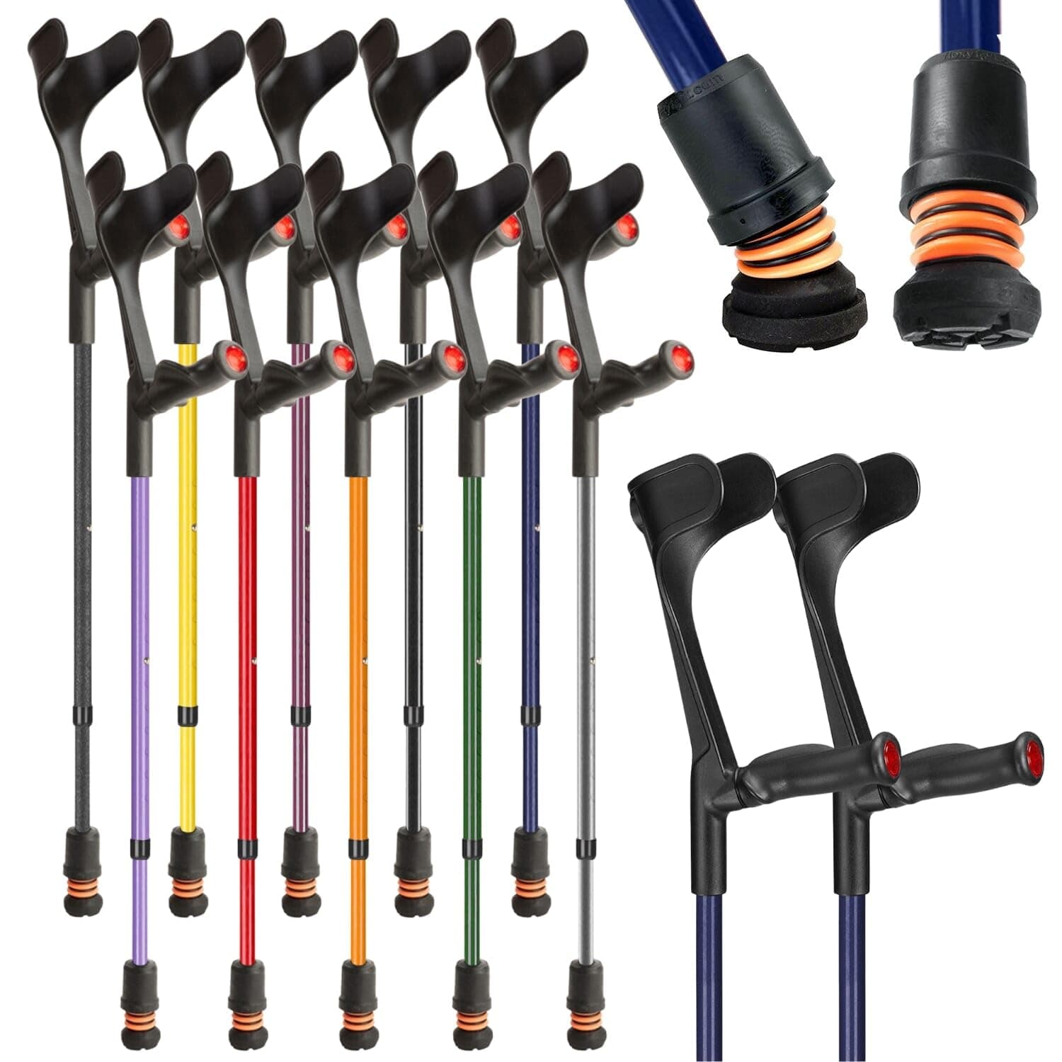 Flexyfoot Shock Absorbing Comfy Grip Adjustable Crutches – Improve Safety, Improve Comfort, Reduce Shocks & Jarring – Blue – Pair