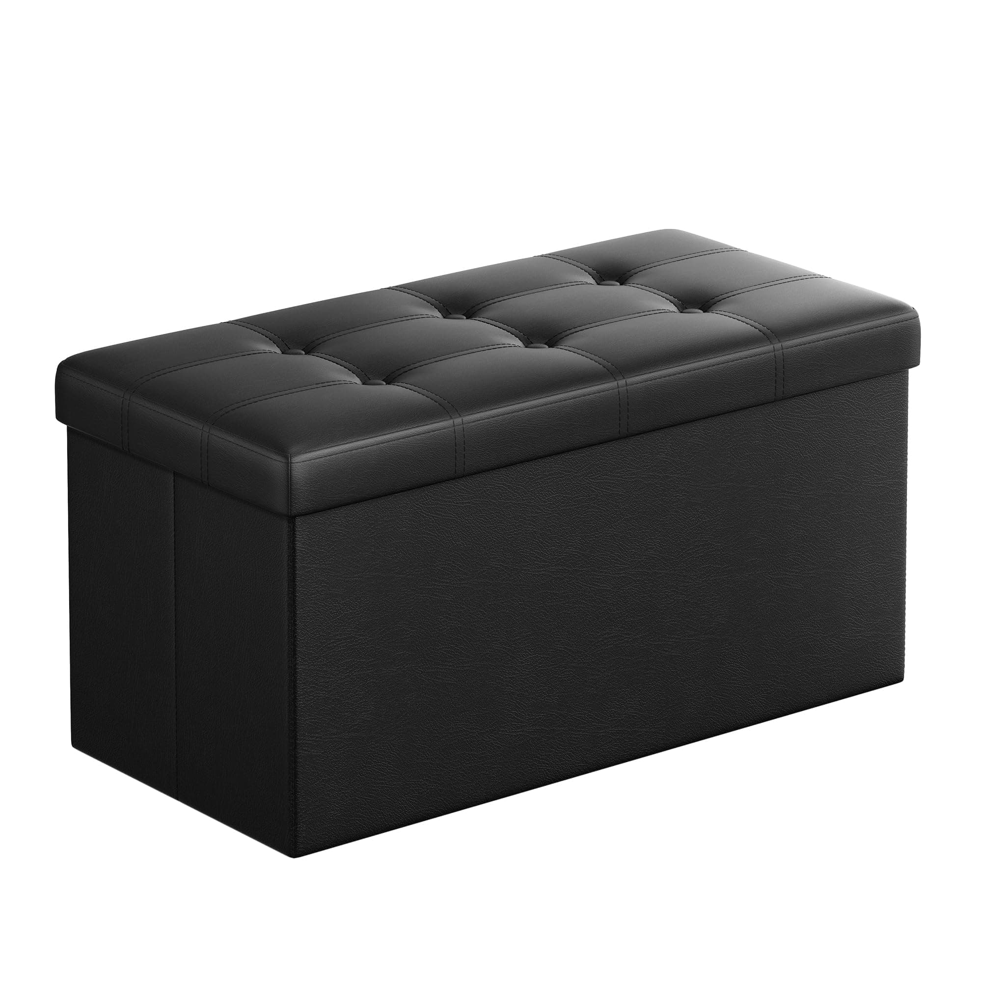 SONGMICS 30 Inches Folding Storage Ottoman Bench, Storage Chest, Footrest, Coffee Table, Padded Seat, Faux Leather, Holds up to 660 lb, Black ULSF105