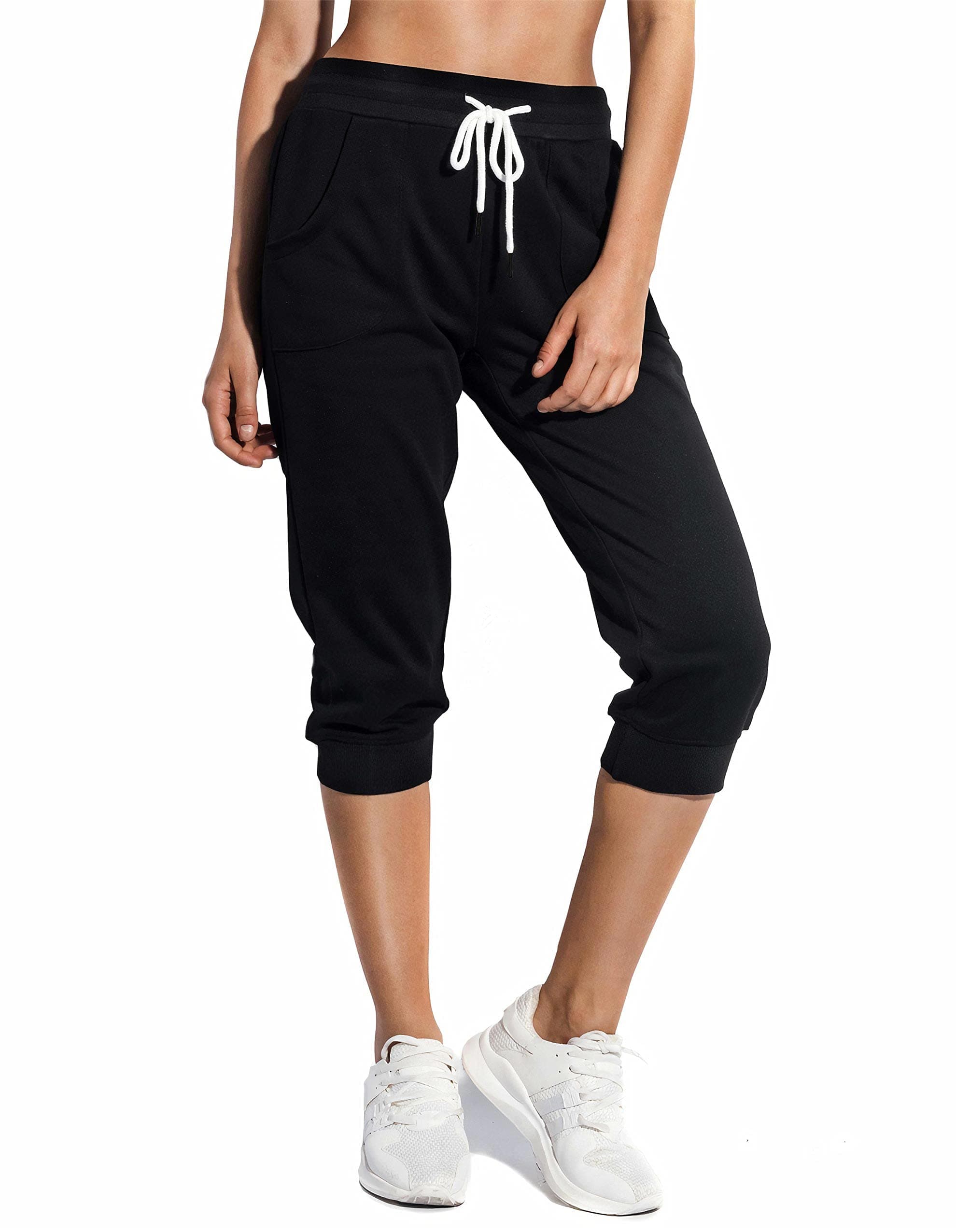 SPECIALMAGIC Women's Sweatpants Capri Pants Cropped Jogger Running Pants Lounge Loose Fit Drawstring Waist with Side Pockets