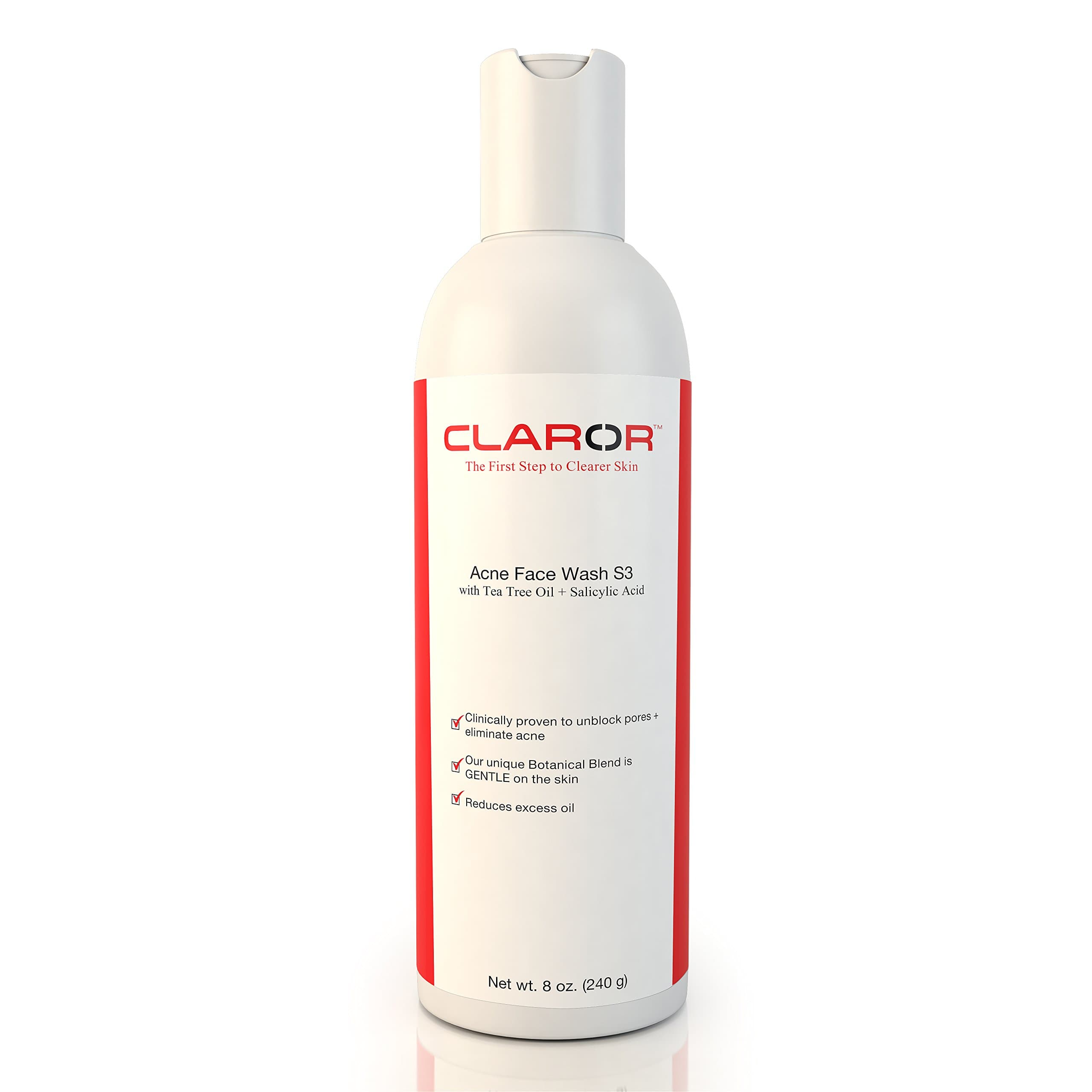 Claror S3 Best Face Wash For Acne 8 Oz, Enriched with Salicylic Acid, Natural Tea Tree Oil and Aloe Vera. Cleanser for Oily Skin. Helps to Get Rid of Pimples, Blackheads and Whiteheads.