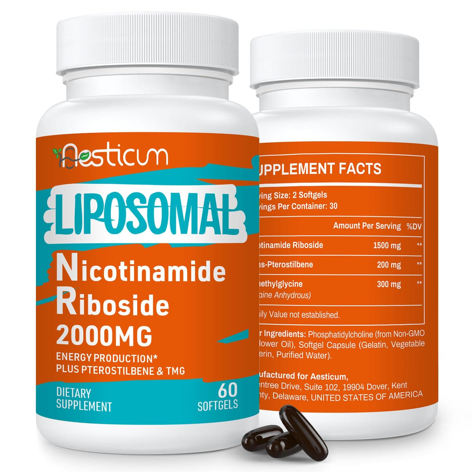 2000 MG Liposomal Nicotinamide Riboside Supplement, High Absorption, NAD+ Boosting Supplement with TMG and Pterostilbene, Superior to Niacinamide for Cellular Energy, and Age Resist, 120 Softgels