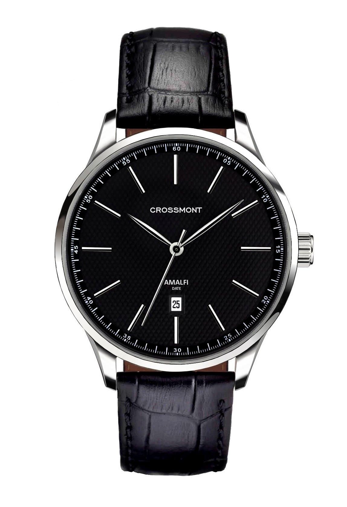 Crossmont Men’s Quartz Watch Classic 40.9mm with Black Dial Analogue Display and Black Leather Strap 0110505