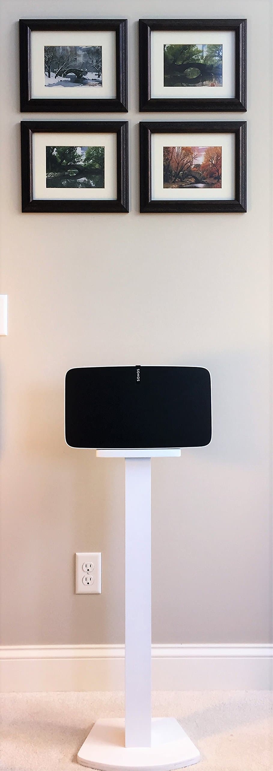 Beautiful Wood Speaker Stand Handcrafted Compatible for SONOS Five/SONOS Play 5. Made in U.S.A. Single Stand. White.