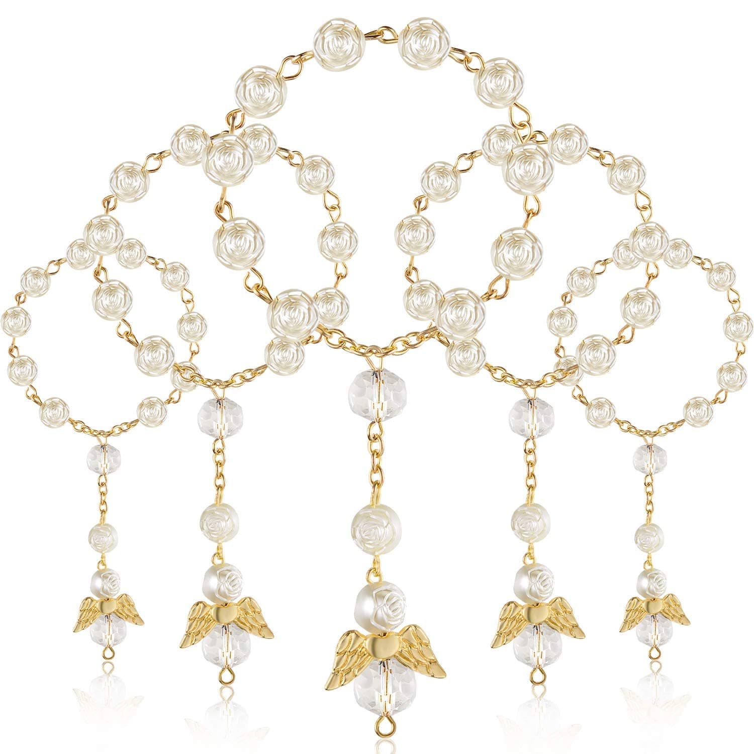 25 Pc San Joaquin Creations Ivory Color Baptism Favors with Angels Mini Rosaries Gold Plated Acrylic Beads/Recuerdos De Bautizo/Christening Favors/Decenarios/Communion Favors/Finger Rosari