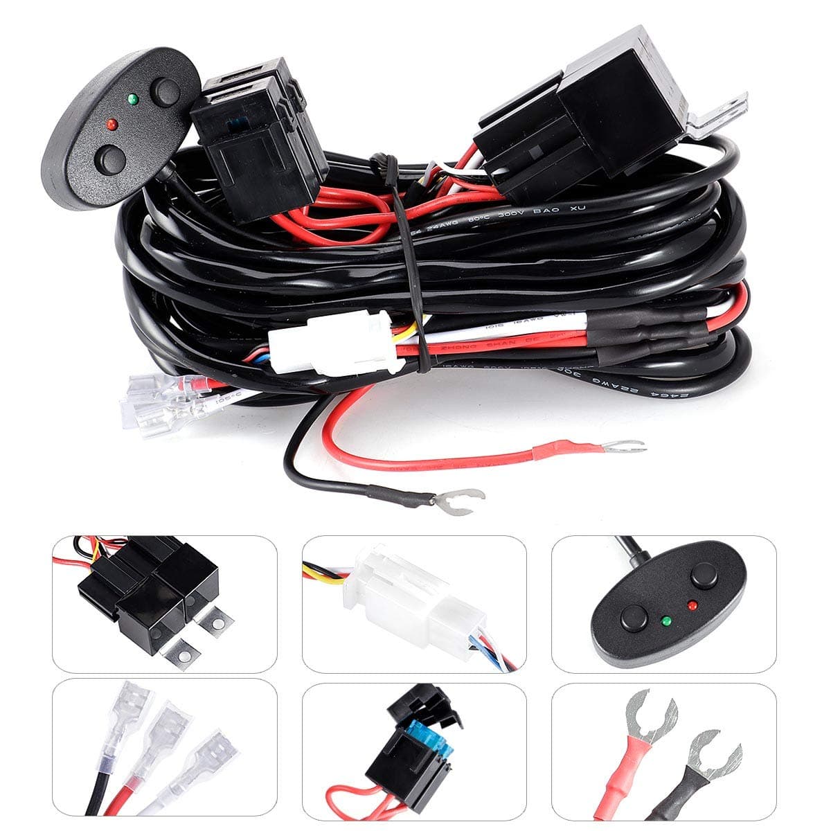 HAWEE LED Light Bar Wiring Harness Dual On/Off Switches 300W Vehicle Wiring Harness IP67 Waterproof Switch (1 lead 10ft)