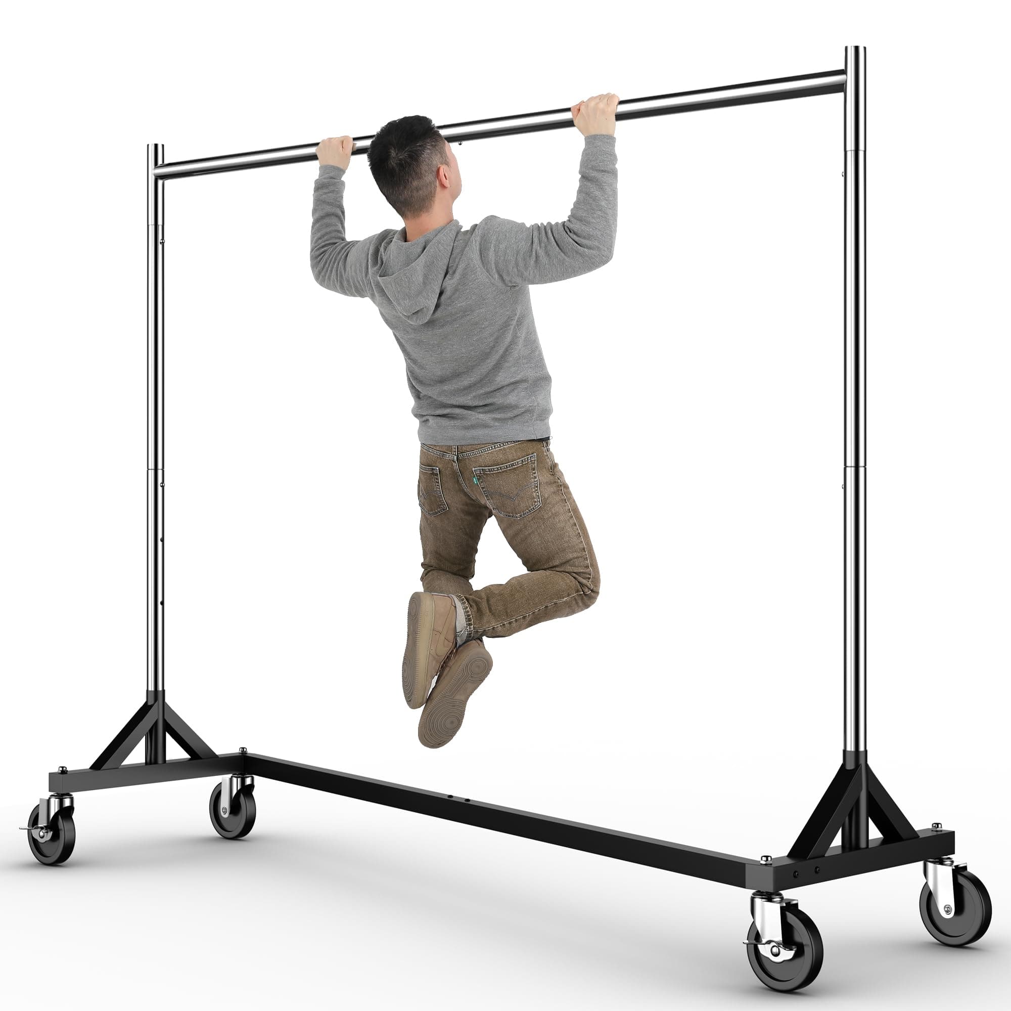 Commercial Z Base Garment Rack Hold 500LBS Heavy Duty Clothing Rack Adjustable Rolling Clothes Rack for Hanging Clothes Racks on Wheels Portable Z Rack, Chrome Finish