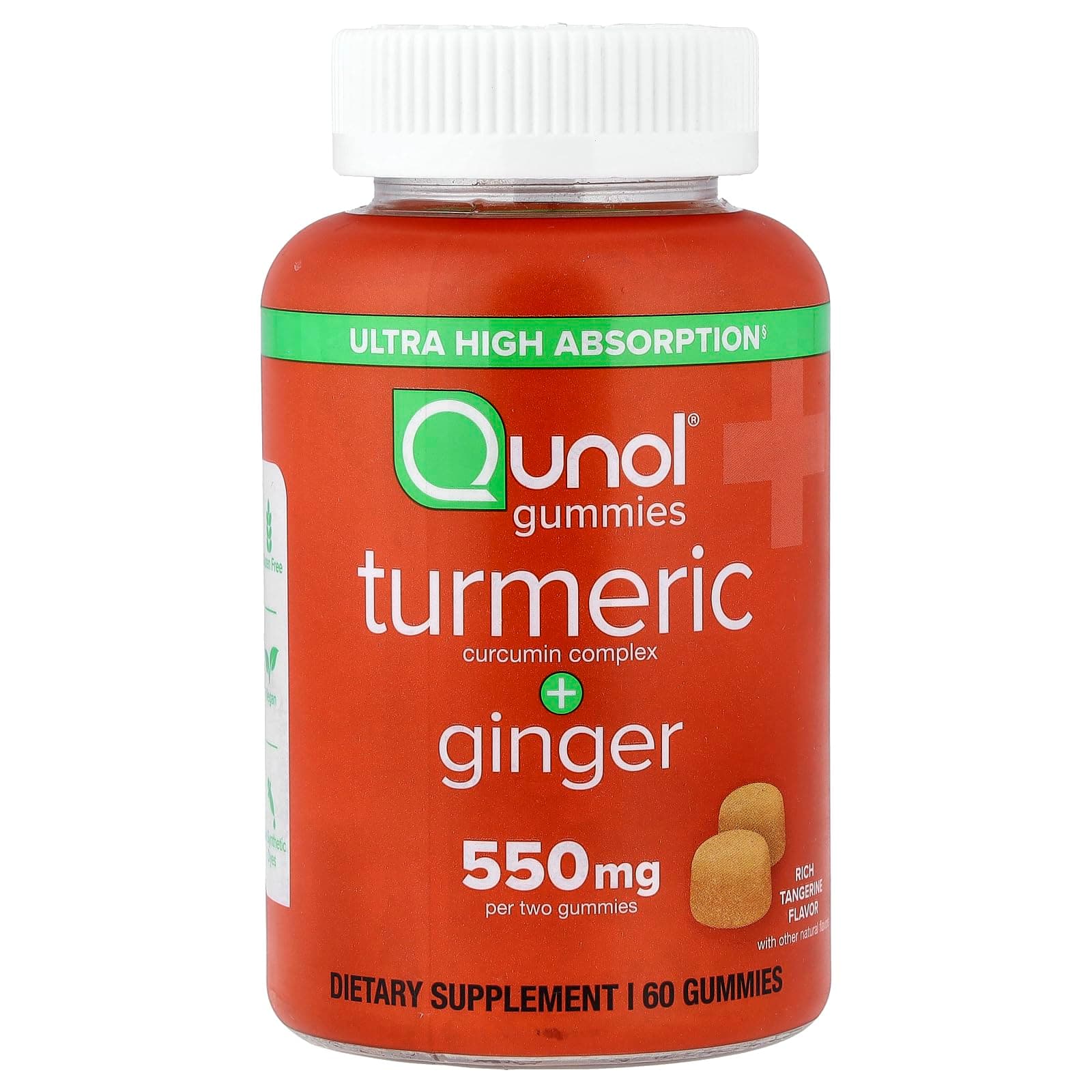 Qunol Turmeric and Ginger Gummies, Turmeric Curcumin Supplement + Ginger, Joint Support Gummy, Ultra High Absorption, Vegan, Gluten Free, 1 Month Supply, 60ct Gummies