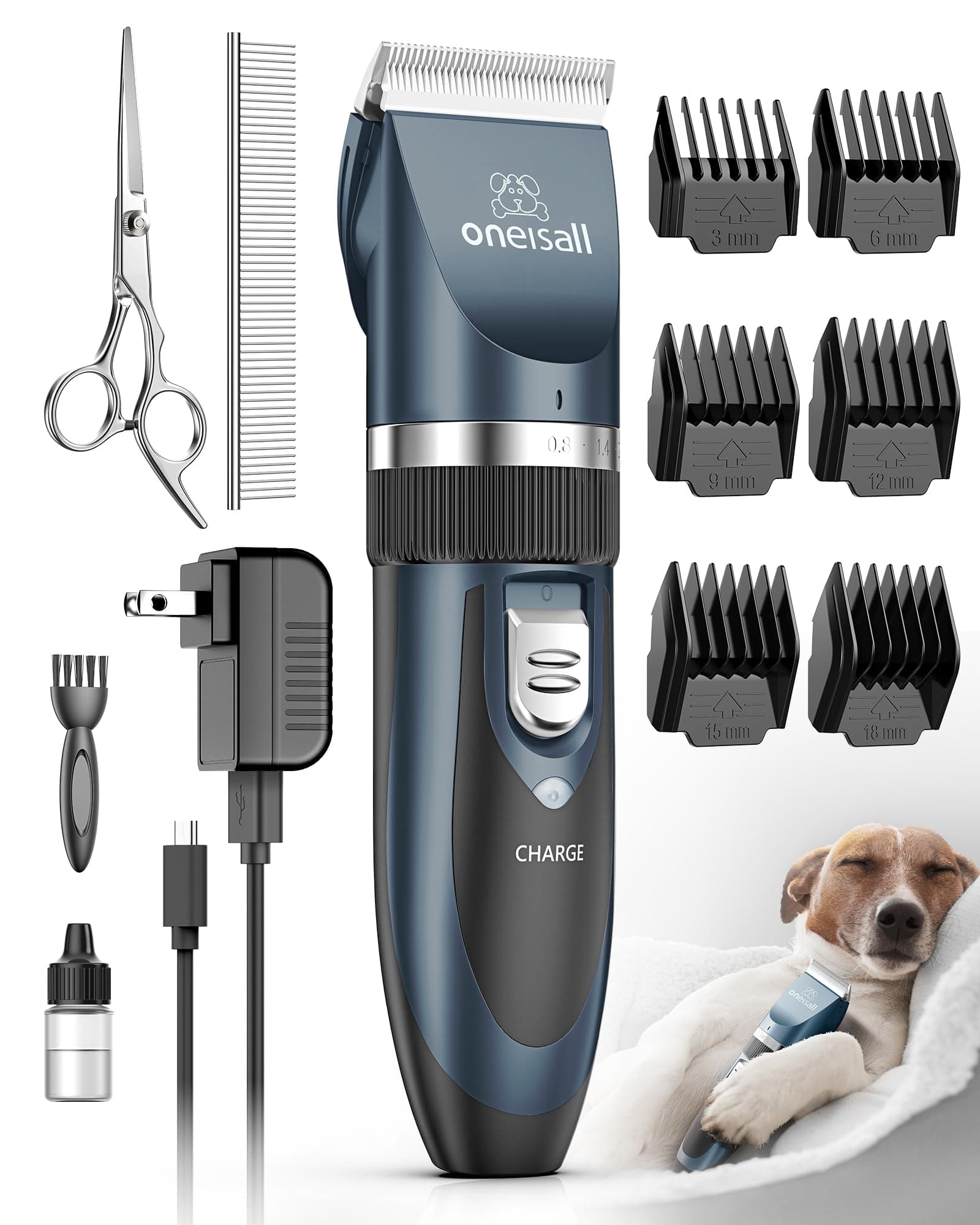 oneisall Dogs Shaver Clippers Low Noise Rechargeable Cordless Electric Quiet Hair Clippers Set for Do