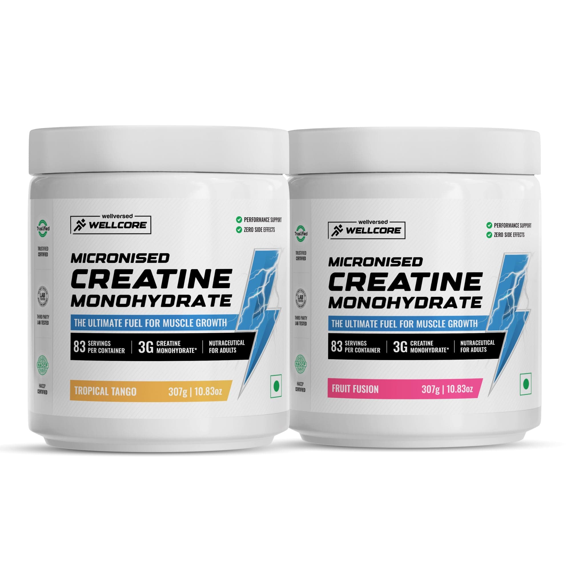 Wellcore Creatine Powder 83 Serving Fruit Fusion & Tropical Tango For Enhanced Muscle Strength With Rapid Absorption | Creatine mono hydrate | Pack Of 2 |