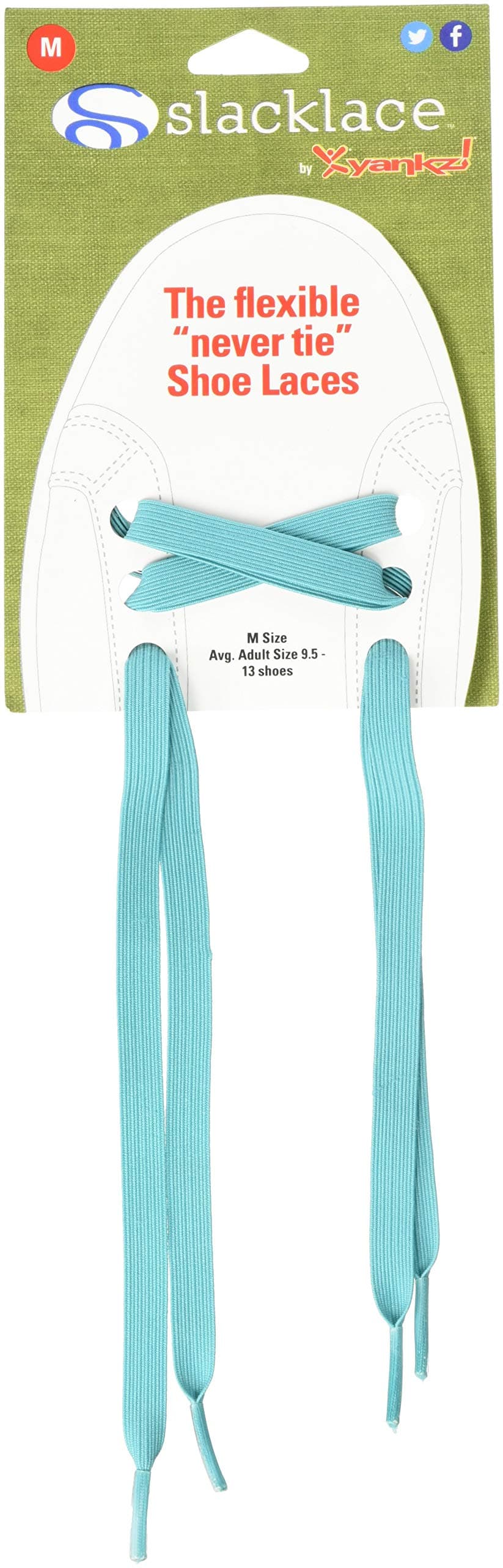 SlackLace - Flat Elastic Shoe Laces - No Lock, No Re-Tie, Teal, Small