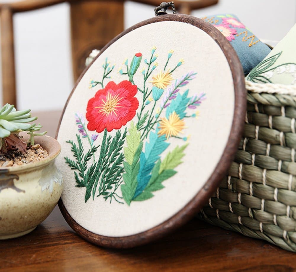 Embroidery Kits with Colorful Flower and Plant Designs; Embroidery Starter Sets with Patterns – Perfect Embroidery Beginner Kit with Hoop, Threads, Tools and Stamped Cloth