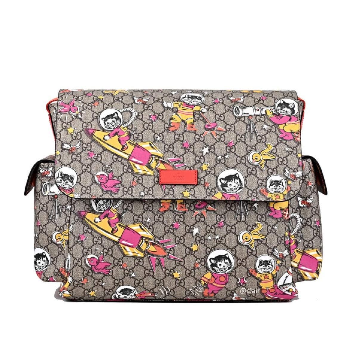 Gucci Space Cats Cat GG Canvas Diaper Bag Baby Beige Multicolor Orange Italy New