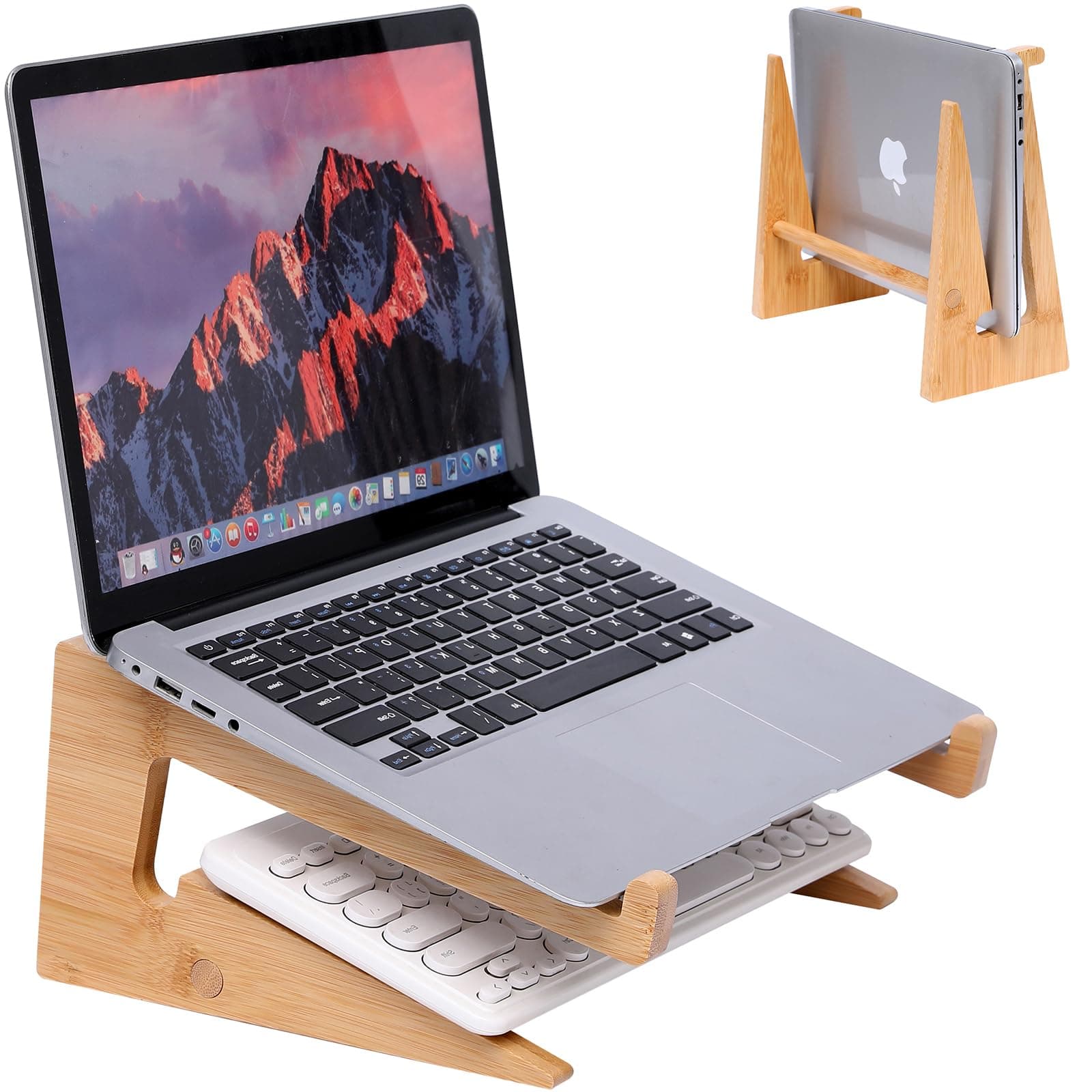 Wooden Laptop Stand Vertical Laptop for 13-18.6in Bamboo Stand for Desk,Laptop Stand Compatible with MacBook Air Pro/Dell XPS/Surface pro/HP/Pixelbook/Lenovo,More Laptops