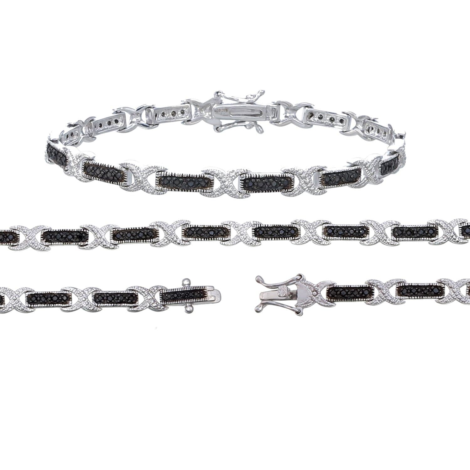 VIR JEWELS 1/2 CT Black Diamond Bracelet in Sterling Silver