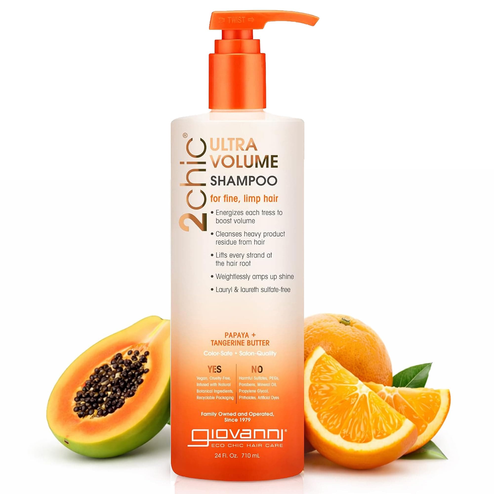 2chic Ultra-Volume Shampoo - Daily Volumizing Formula with Papaya & Tangerine Butter, Promotes Weightless Control for Fine Limp Thin Hair, No Parabens, Color Safe - 24 oz
