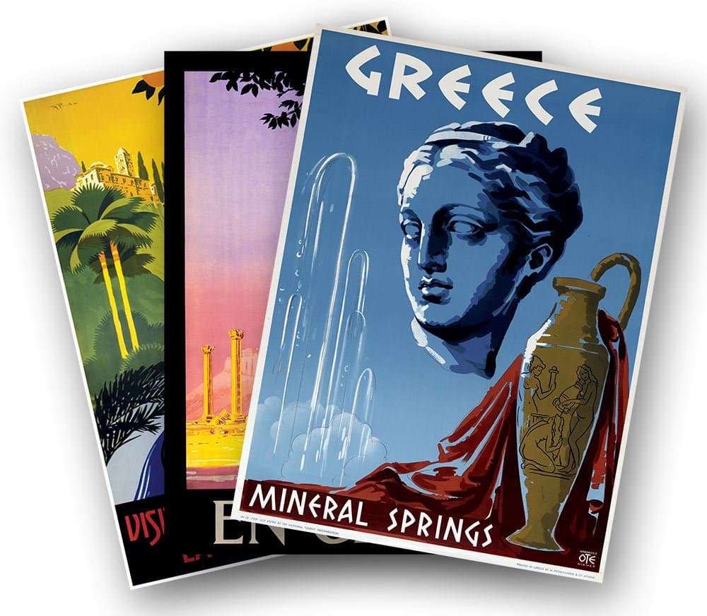 Set of three (3) Greek Travel Prints 1930 & 1953 - each measures 18 x 24 inches (458mm x 610mm)