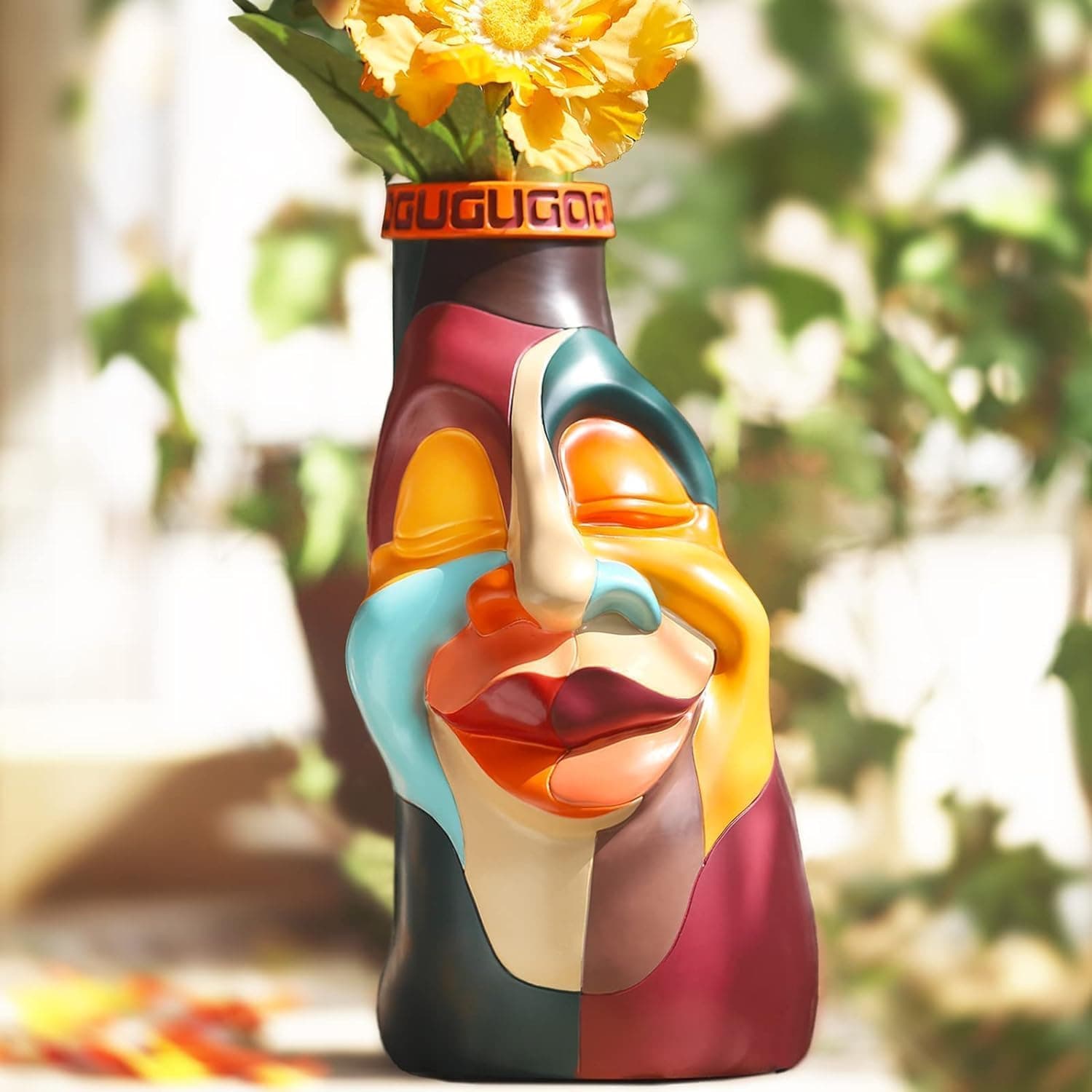 GUGUGO Eclectic Face Vases for Flowers,Hand-Painted Head Flower Vase for Decor, Unique Colorful Decorative Body Vase, Cute Funky Home Decor Aesthetic for Holiday Living Room