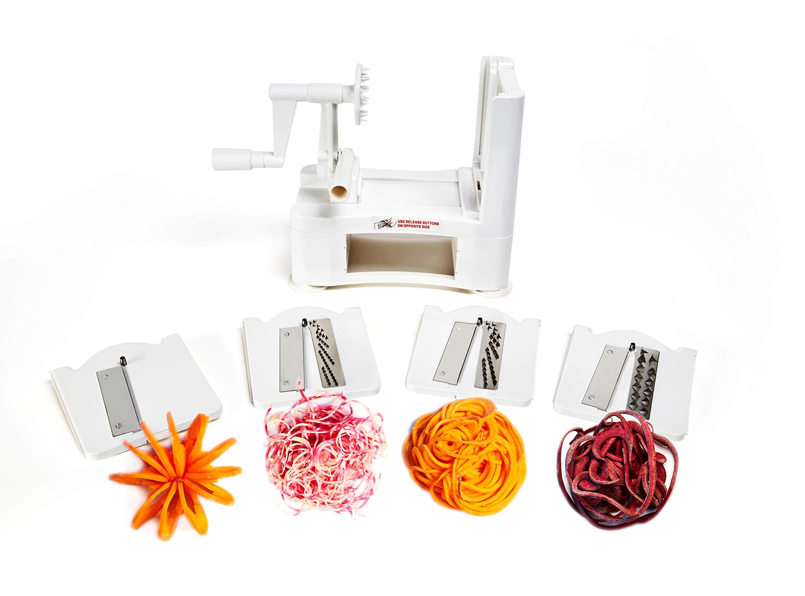 SpiralGenie 4-Blade Vegetable Slicer, Strongest-and-Heaviest Duty Spiral Slicer, Best Veggie Pasta Spaghetti Maker for Low Carb/Paleo/Gluten-Free, with Stainless Steel Blades