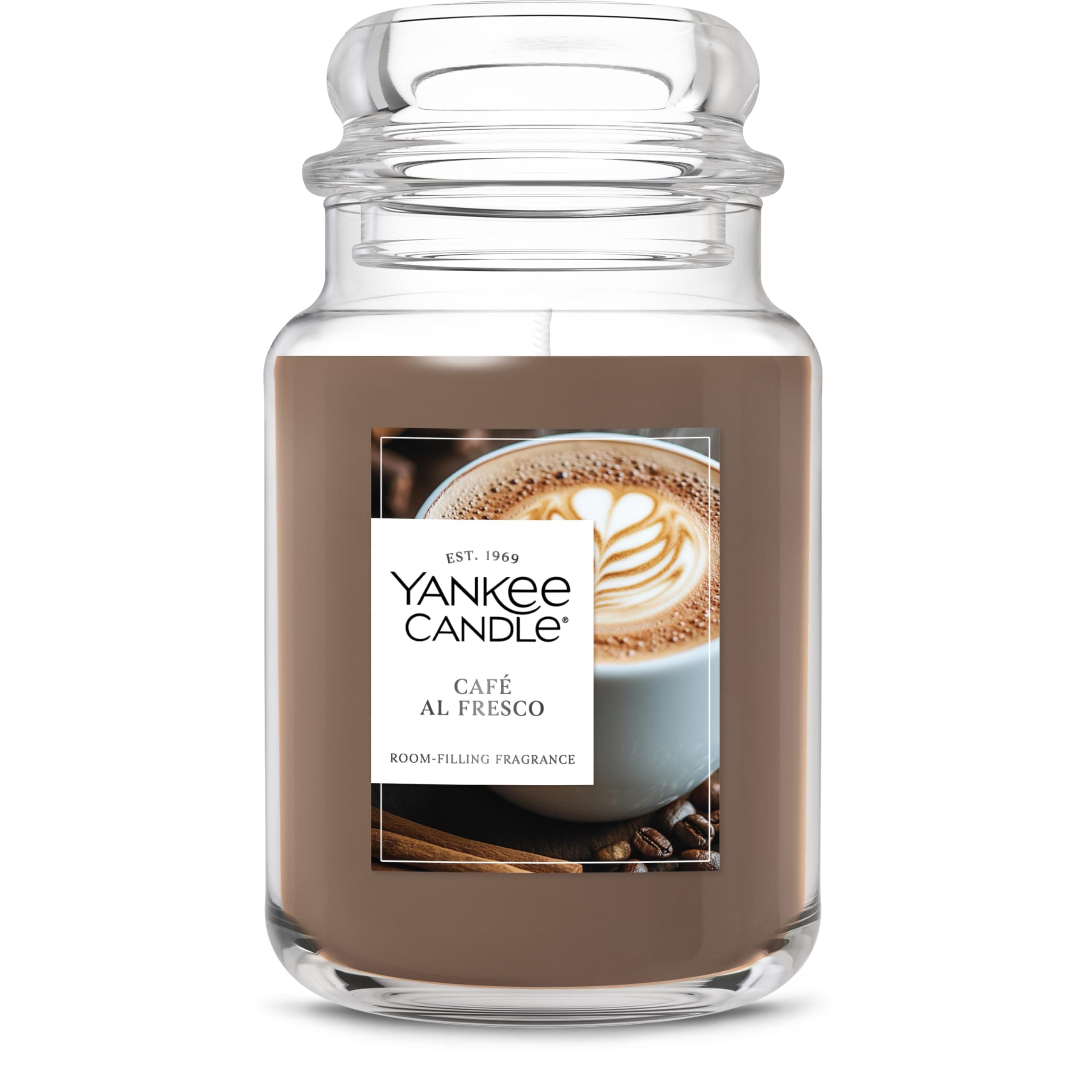 Yankee Candle ラージジャーの香り付きキャンドル 最大150時間の燃焼時間、ソイワックスブレンド クリーナーで一貫した燃焼、22オンスのジャーキャンドル 部屋いっぱいの香り付き Cafe Al Fresco