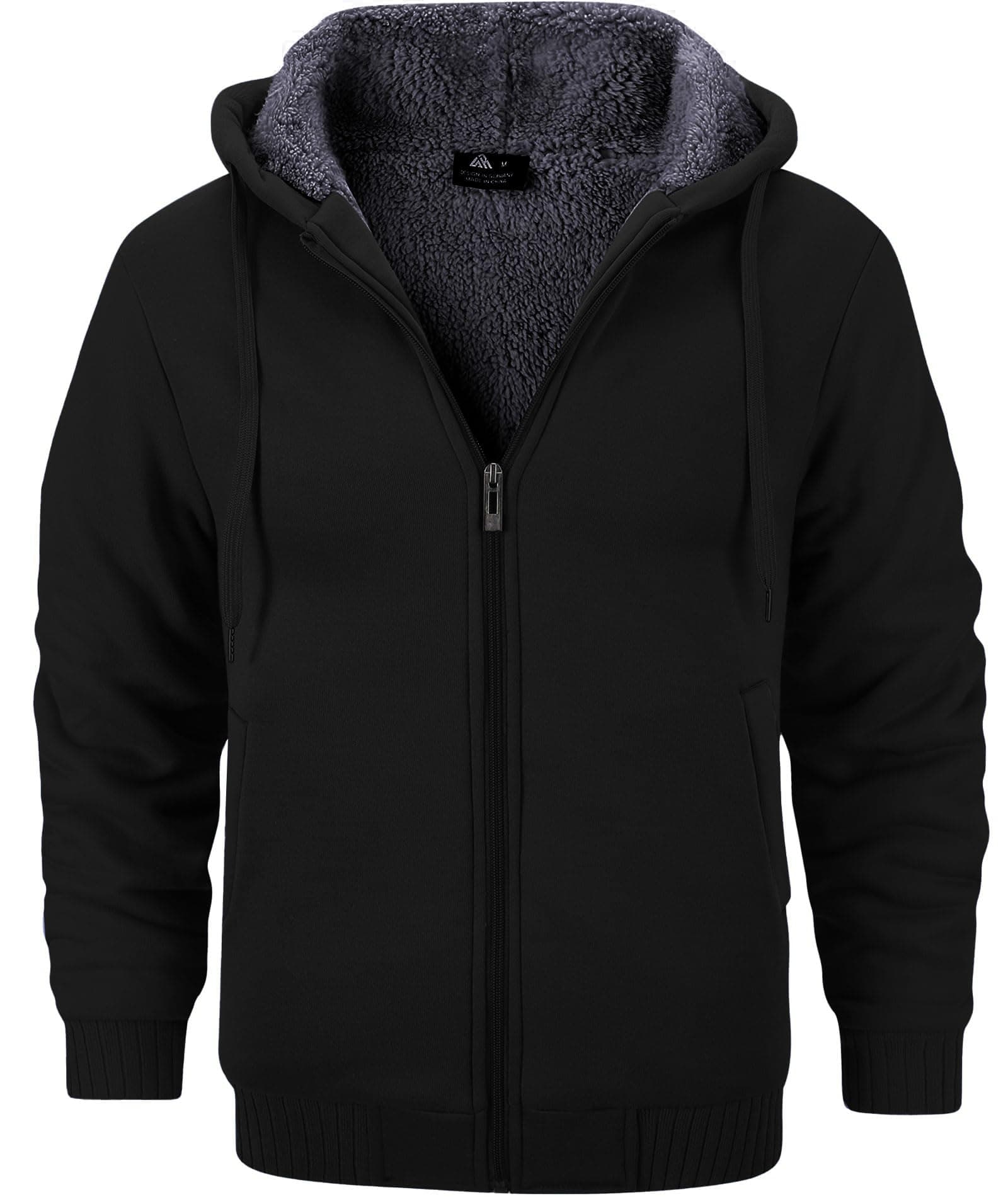Menās Fleece-Lined Zip Up Hoodie, Thick Hooded Jacket Winter Warm Athletic Sweatshirt