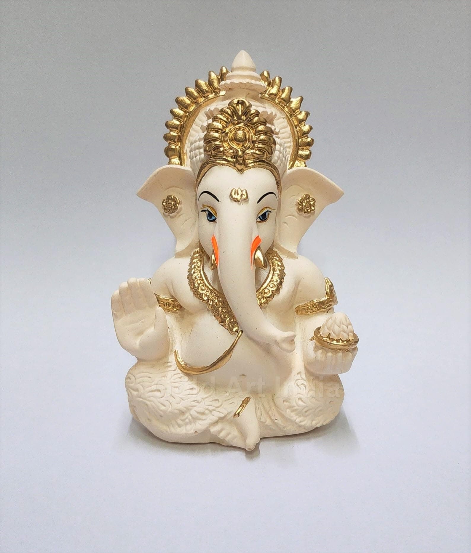 Gold Art India Peach Ivory Finish Ganesha Idol Car Dashboard IdolGanesha Murti Ganpati Idol for Home Decor Puja Lord Ganesh Statue Gift for Office Desk Puja Room Figurine 3.3" inches