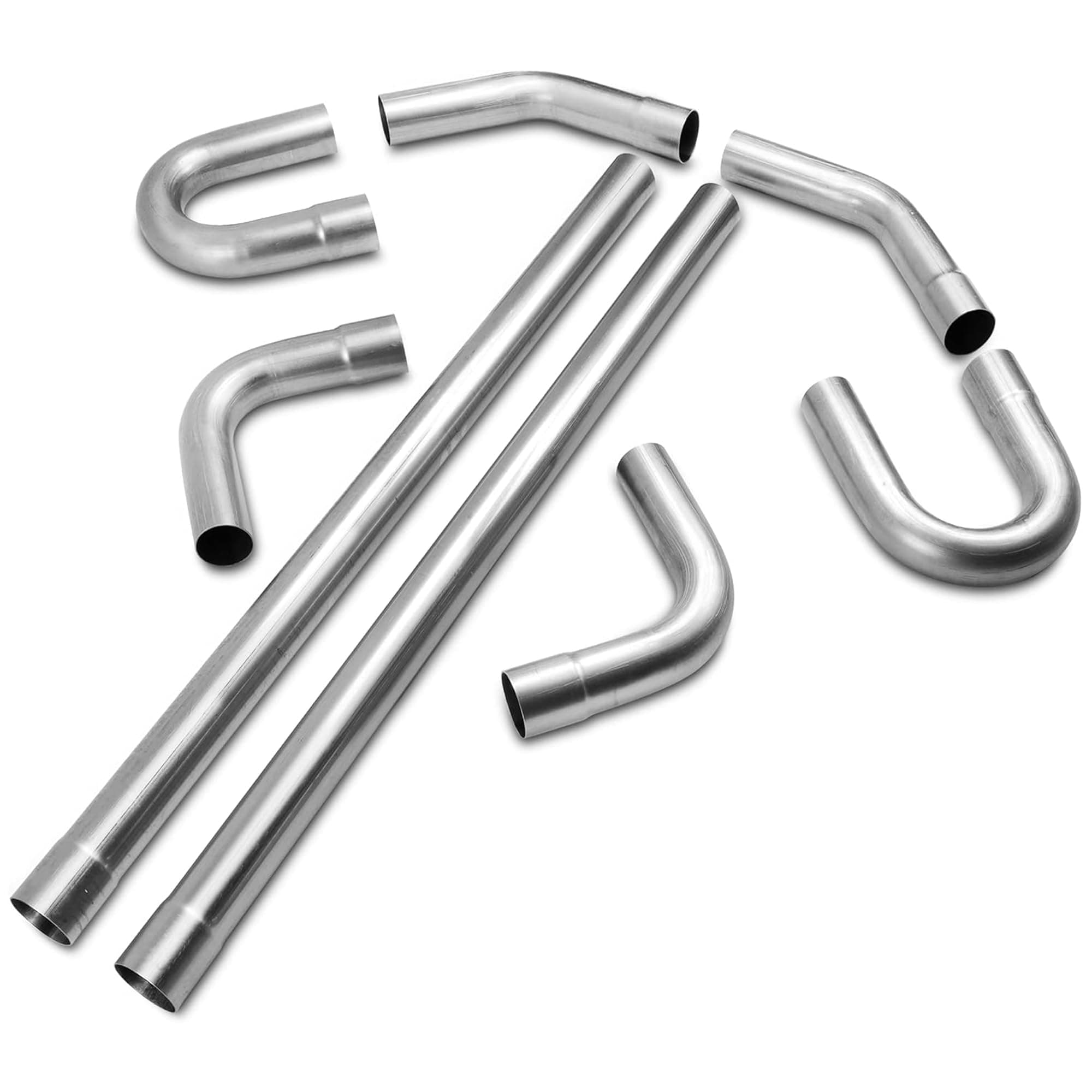 JY PERFORMANCE 2.5 Inch Universal T304 Stainless Steel Exhaust Pipe Tubing Kit 16 Gauge Custom Straight U Bend 45 & 90 Degree Mandrel 8PCS