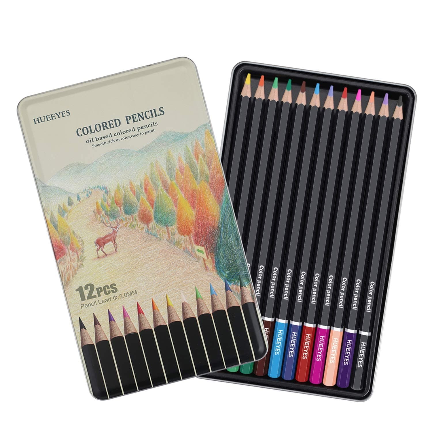 12 oil based Colored Pencils with Vibrant Color Professional Art School Supplies for Kids & Adults Coloring Books, Perfect Holiday Gifts for Artist Drawing