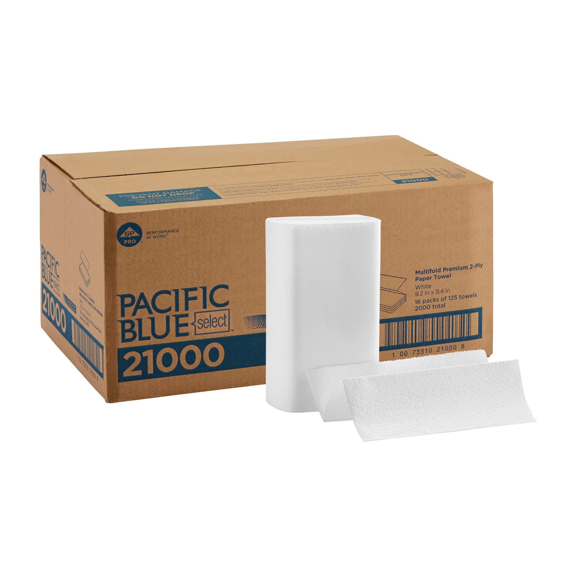 Pacific Blue Select Multifold Premium 2-Ply Paper Towels (Previously Branded Signature) by GP PRO (Georgia-Pacific), White, 21000, 125 Paper Towels Per Pack, 16 Packs Per Case