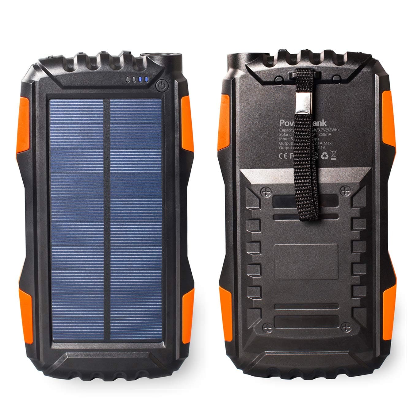 Friengood Solar Power Bank 25000mAh, Portable Solar Phone Charger External Solar Powered Battery Charger with Dual USB and LED Flashlights for iPhone, iPad, Android Cellphones and More (Orange)