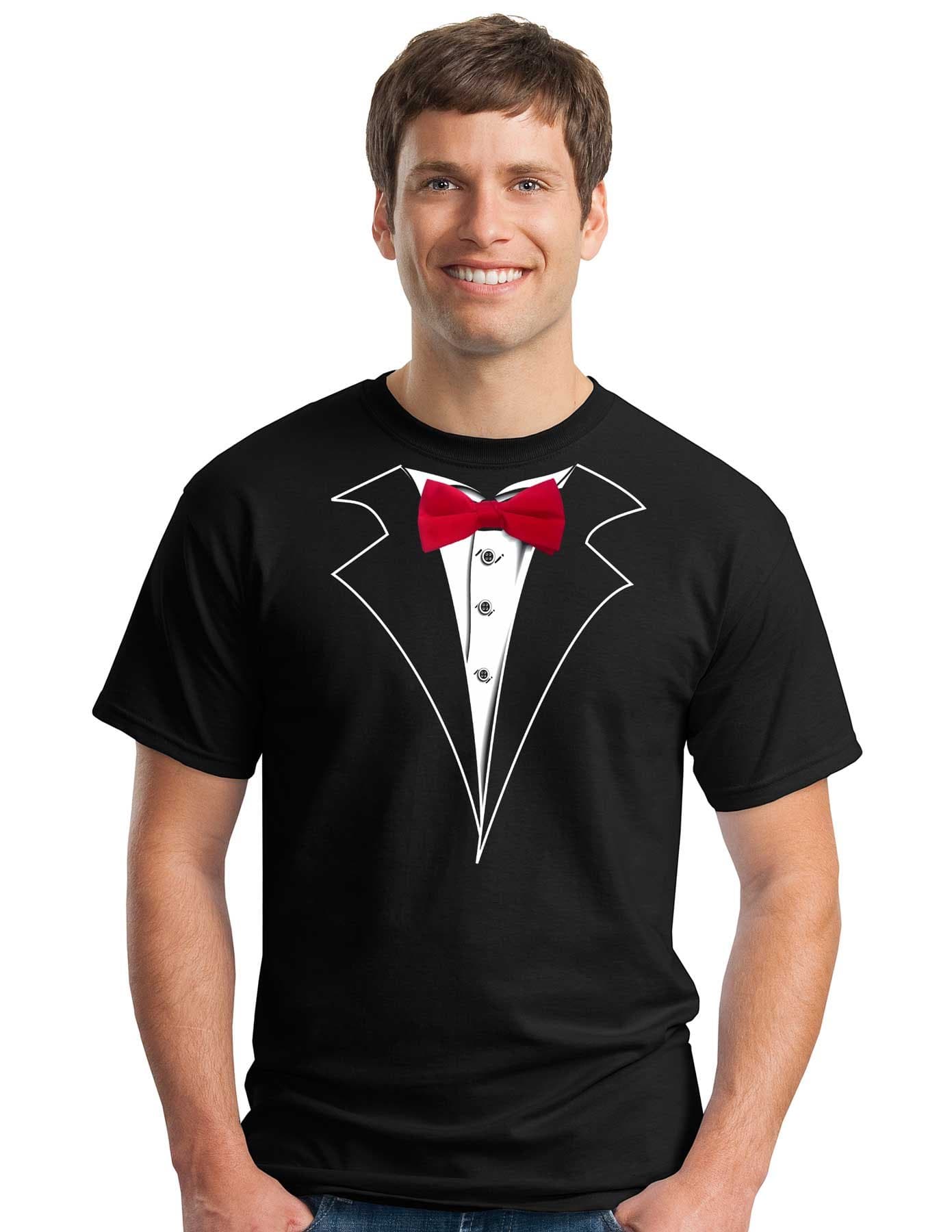 Black Tuxedo T-Shirt with Real Red Tie- XXX-Large,Black