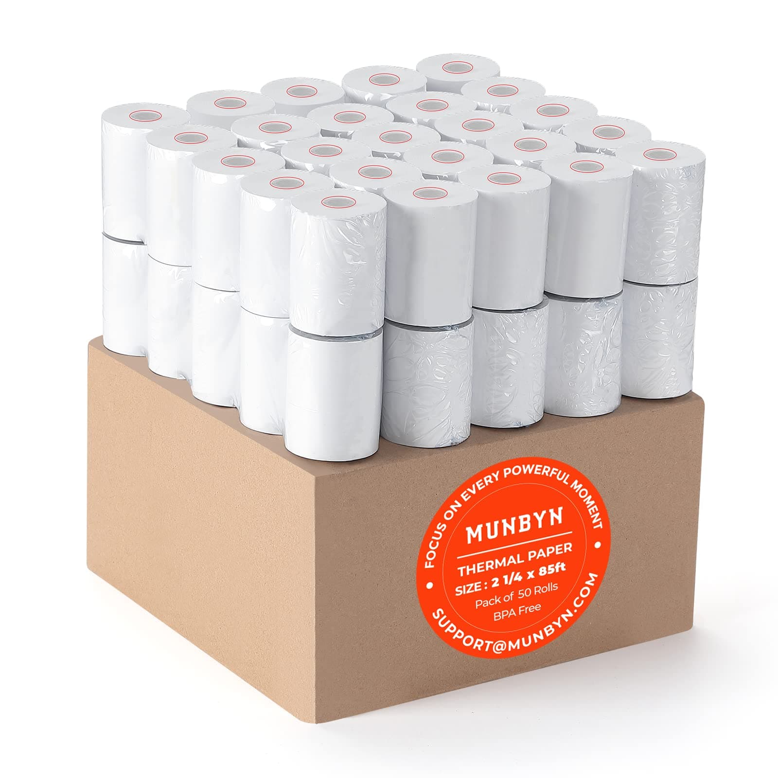 MUNBYN 2 1/4" X 85 ft Thermal Receipt Paper (50 Rolls) Cash Register Paper Rolls Fits for Most Credit Card Terminals, Verifone VX510 VX570 FD50 T4220, BPA Free