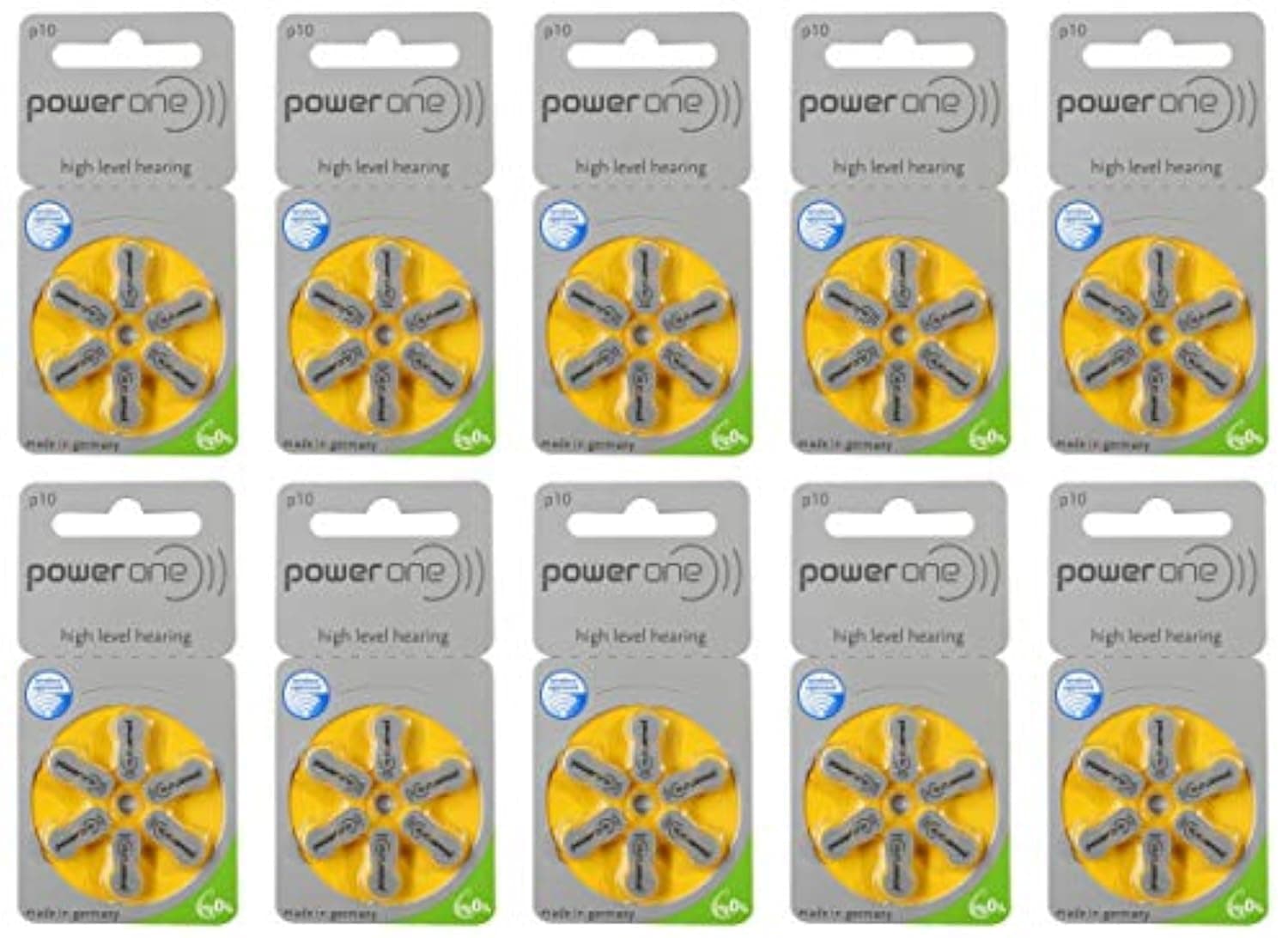Power One Hearing Aid Battery Size 10, Pack Of 60 Batteries - Yellow